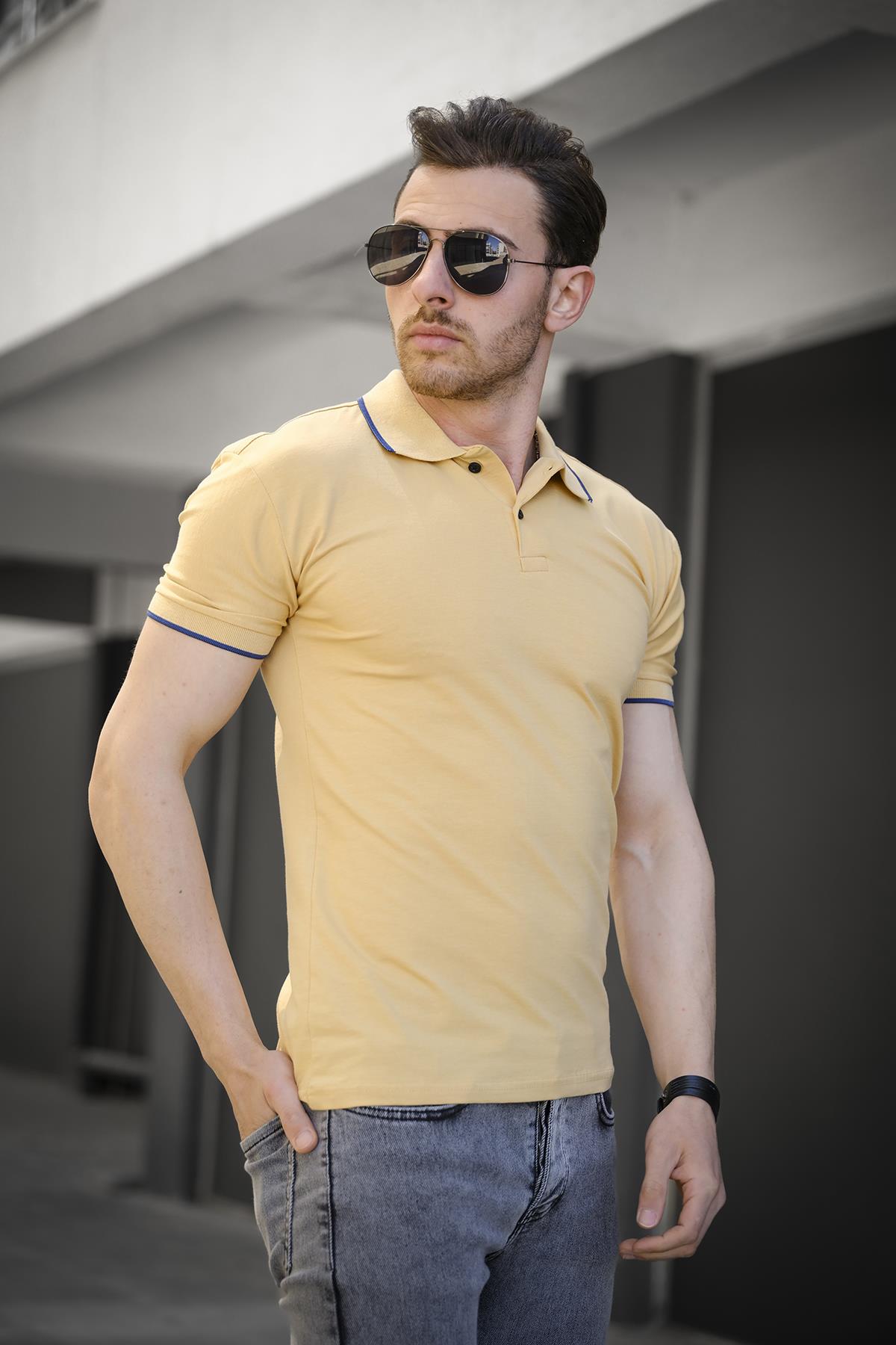 Colton Yakası Biyeli Likralı Slim Fit Erkek Polo Yaka Tshirt