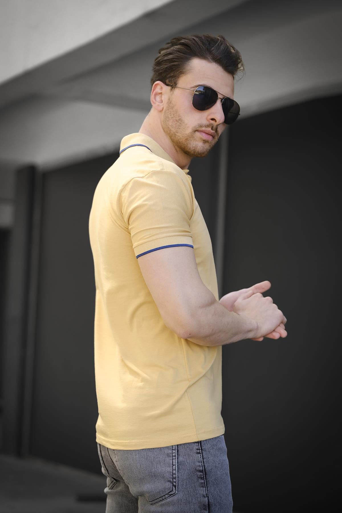 Colton Yakası Biyeli Likralı Slim Fit Erkek Polo Yaka Tshirt