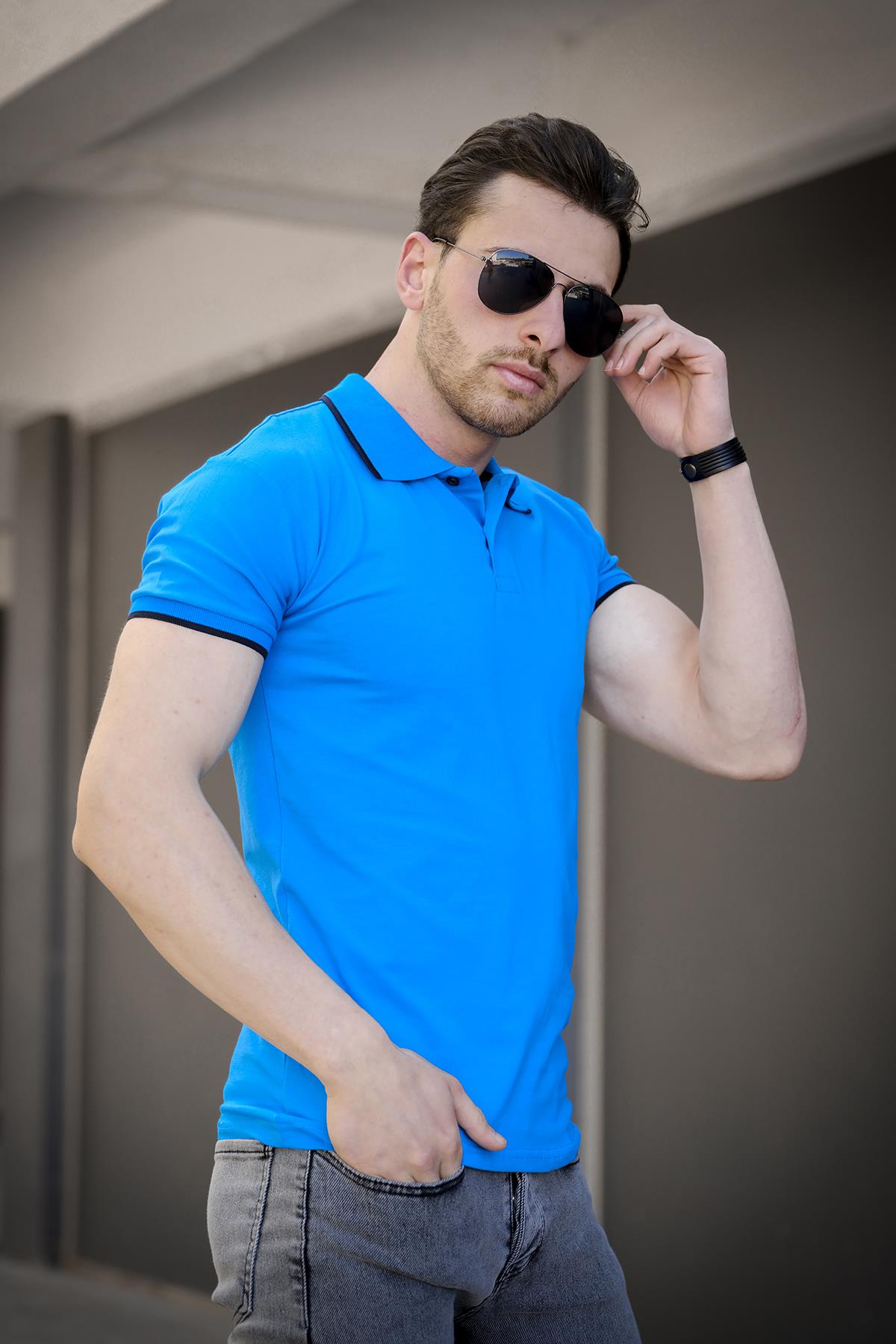 Colton Yakası Biyeli Likralı Slim Fit Erkek Polo Yaka Tshirt
