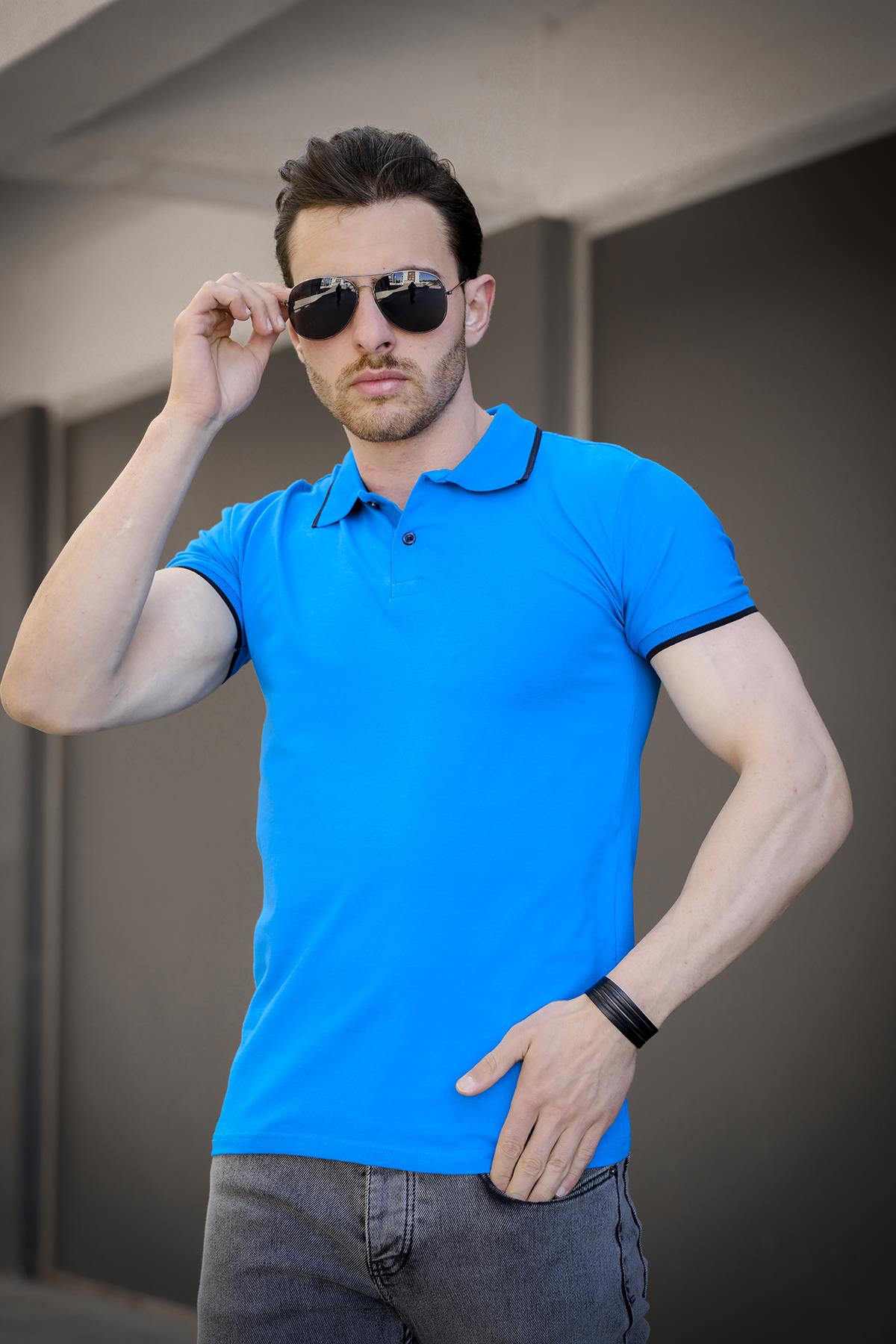 Colton Yakası Biyeli Likralı Slim Fit Erkek Polo Yaka Tshirt
