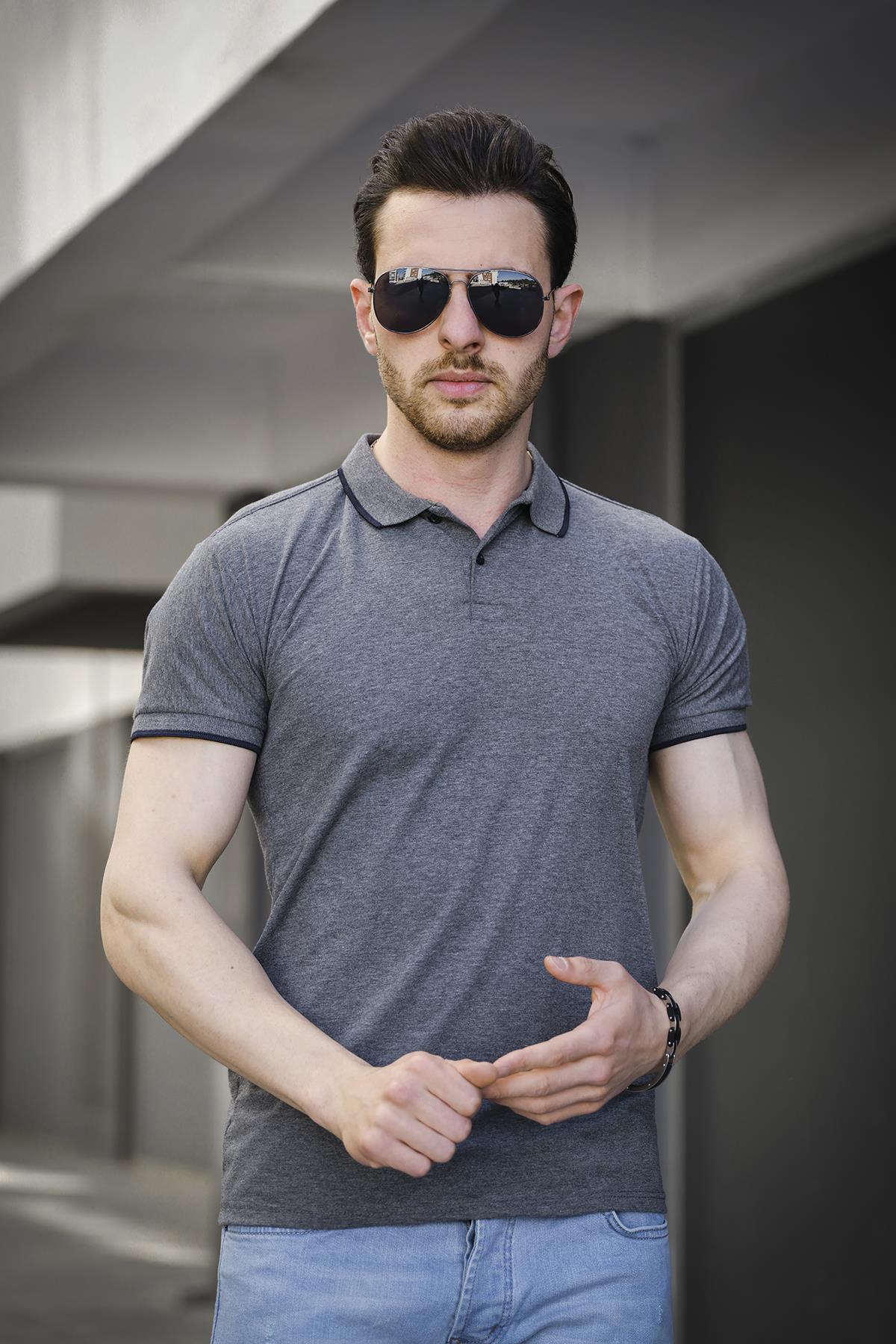 Colton Yakası Biyeli Likralı Slim Fit Erkek Polo Yaka Tshirt