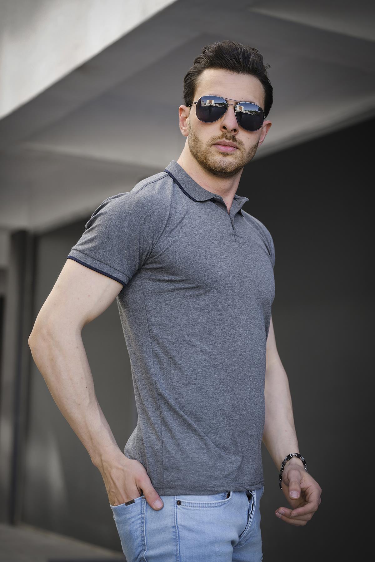 Colton Yakası Biyeli Likralı Slim Fit Erkek Polo Yaka Tshirt