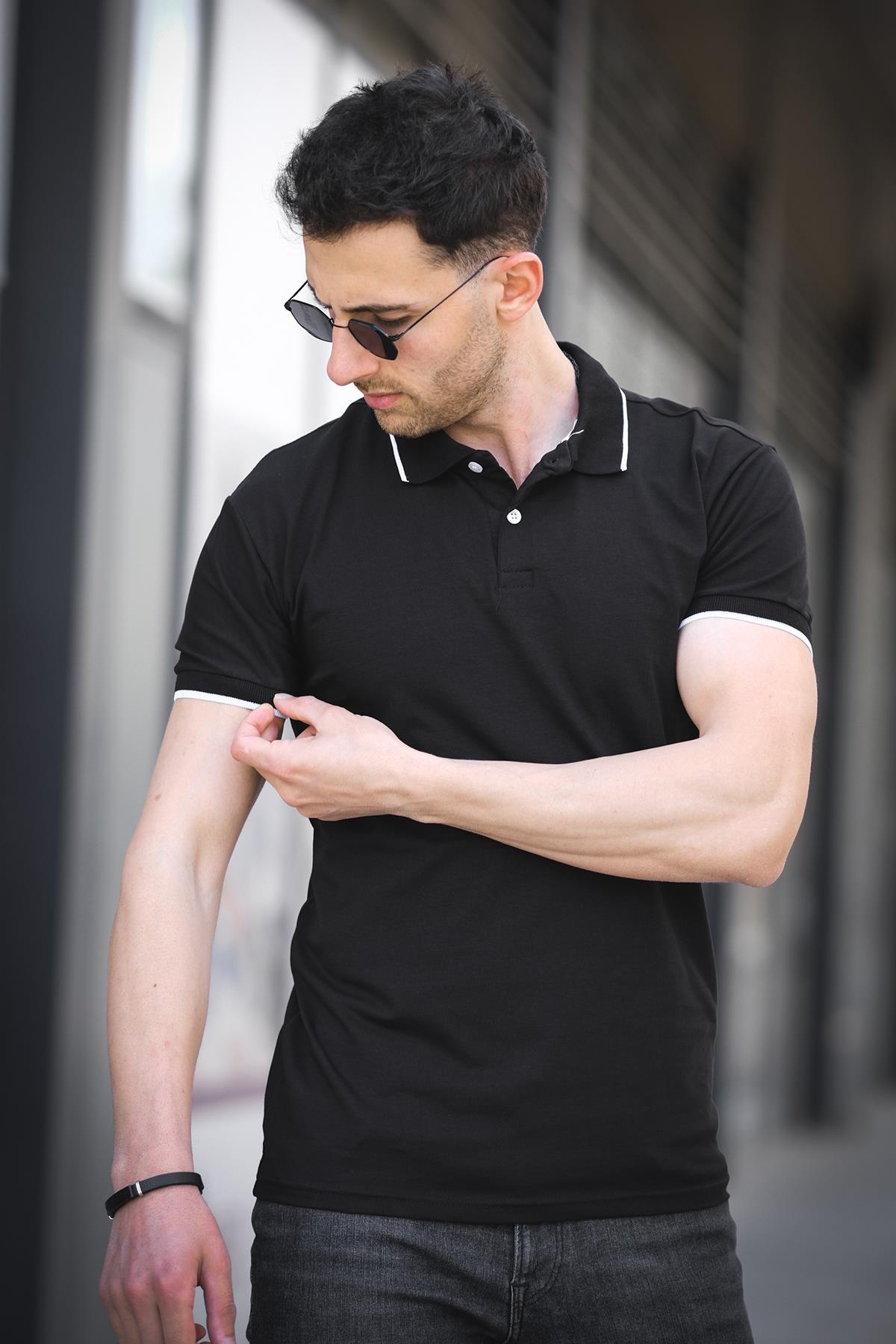 Colton Yakası Biyeli Likralı Slim Fit Erkek Polo Yaka Tshirt