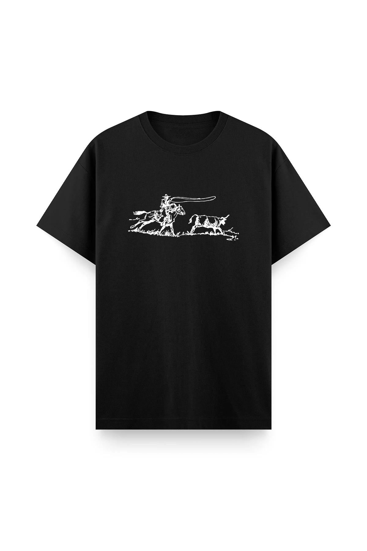 Cowboy Ön Baskılı Bisiklet Yaka Erkek Tshirt