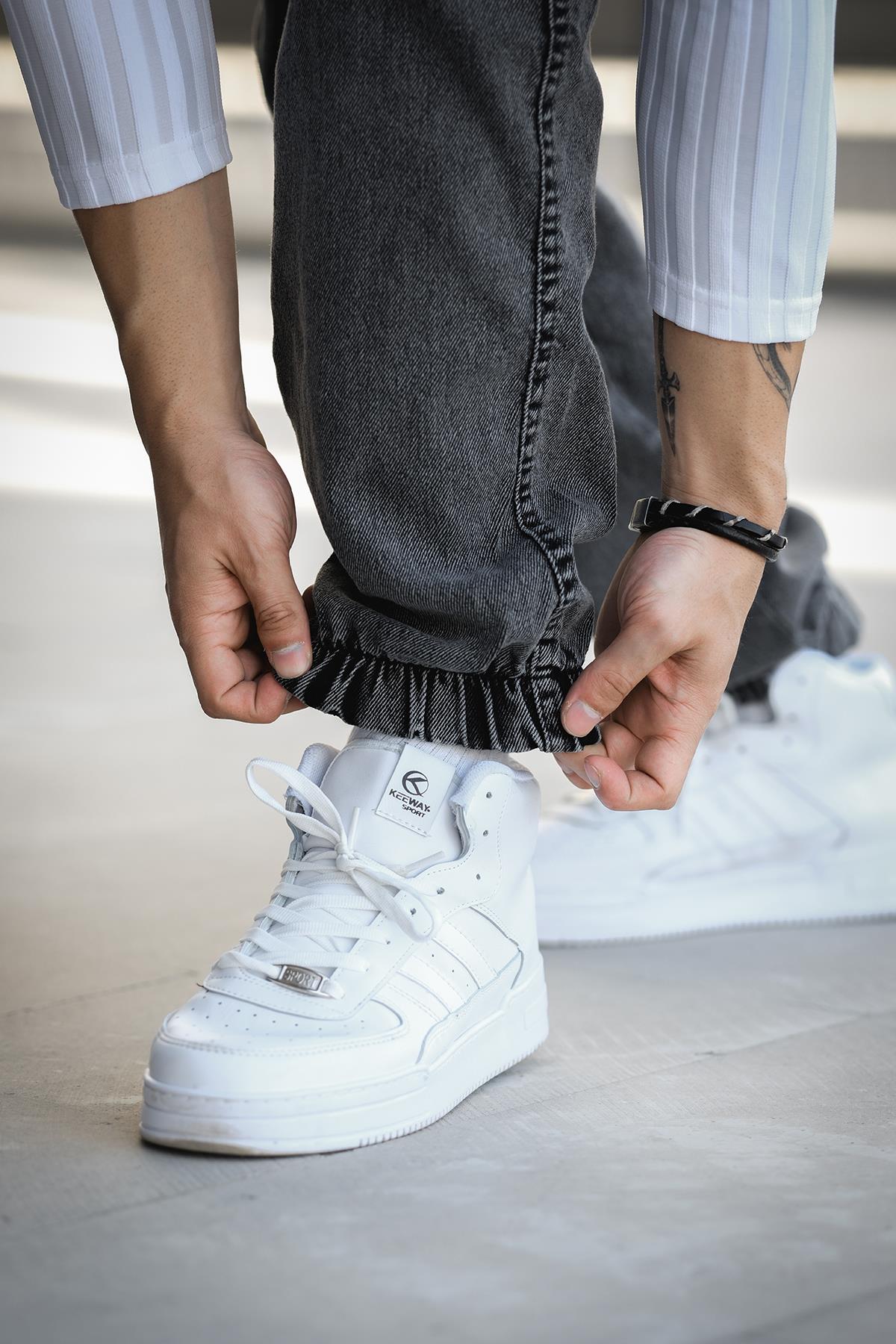 Dasser Paçası ve Beli Lastikli Slim Fit Likralı Kot Kargo Pantolon