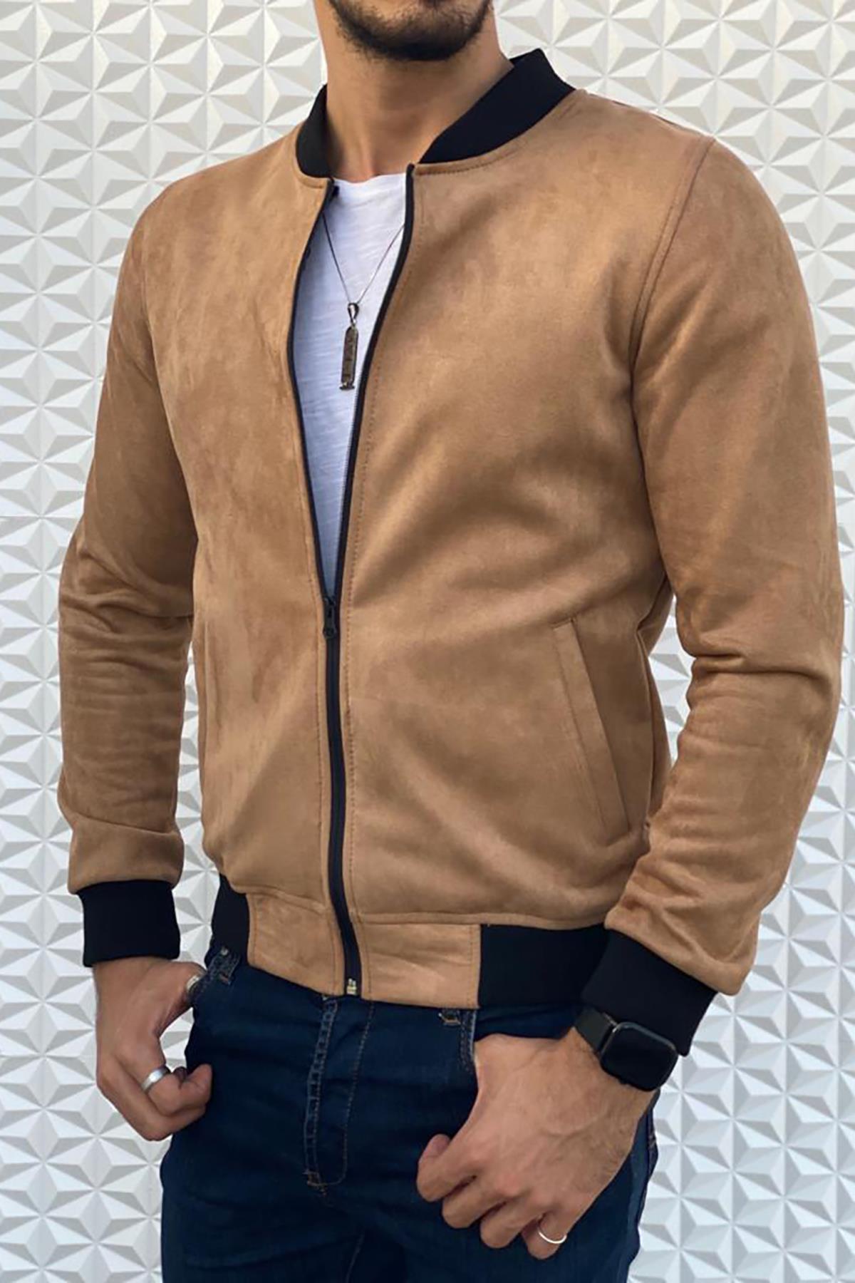 Eddy Slim Fit Mevsimlik Kolej Yaka Erkek Süet Ceket