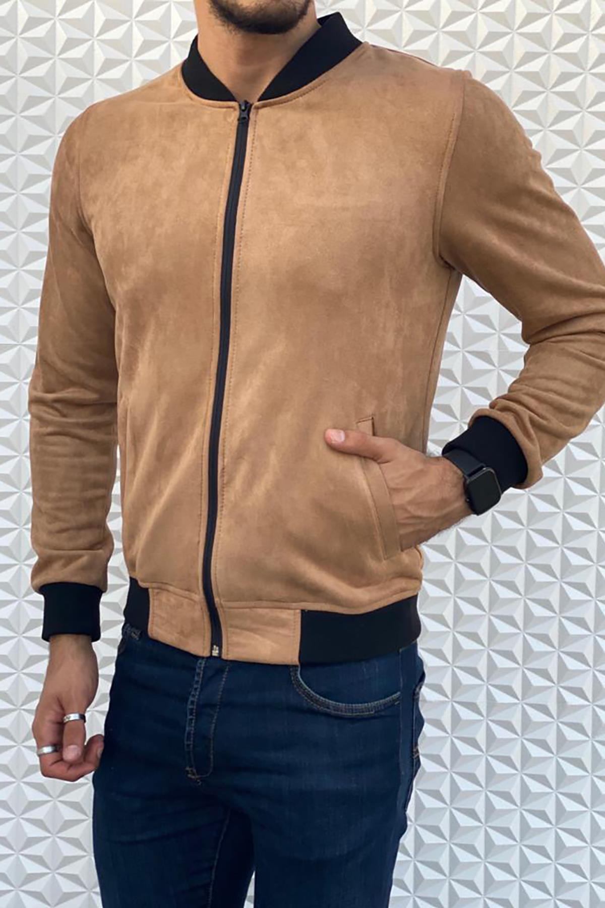 Eddy Slim Fit Mevsimlik Kolej Yaka Erkek Süet Ceket