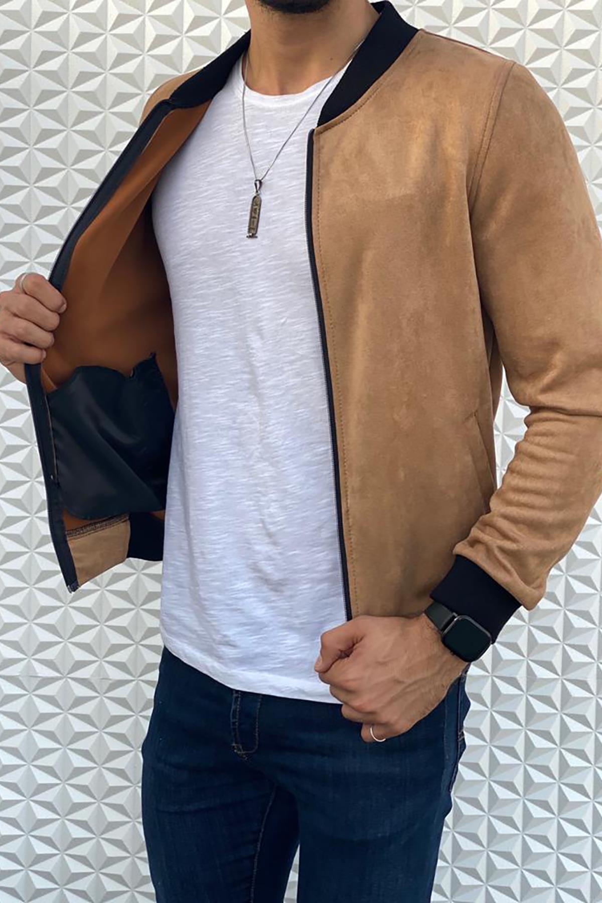 Eddy Slim Fit Mevsimlik Kolej Yaka Erkek Süet Ceket