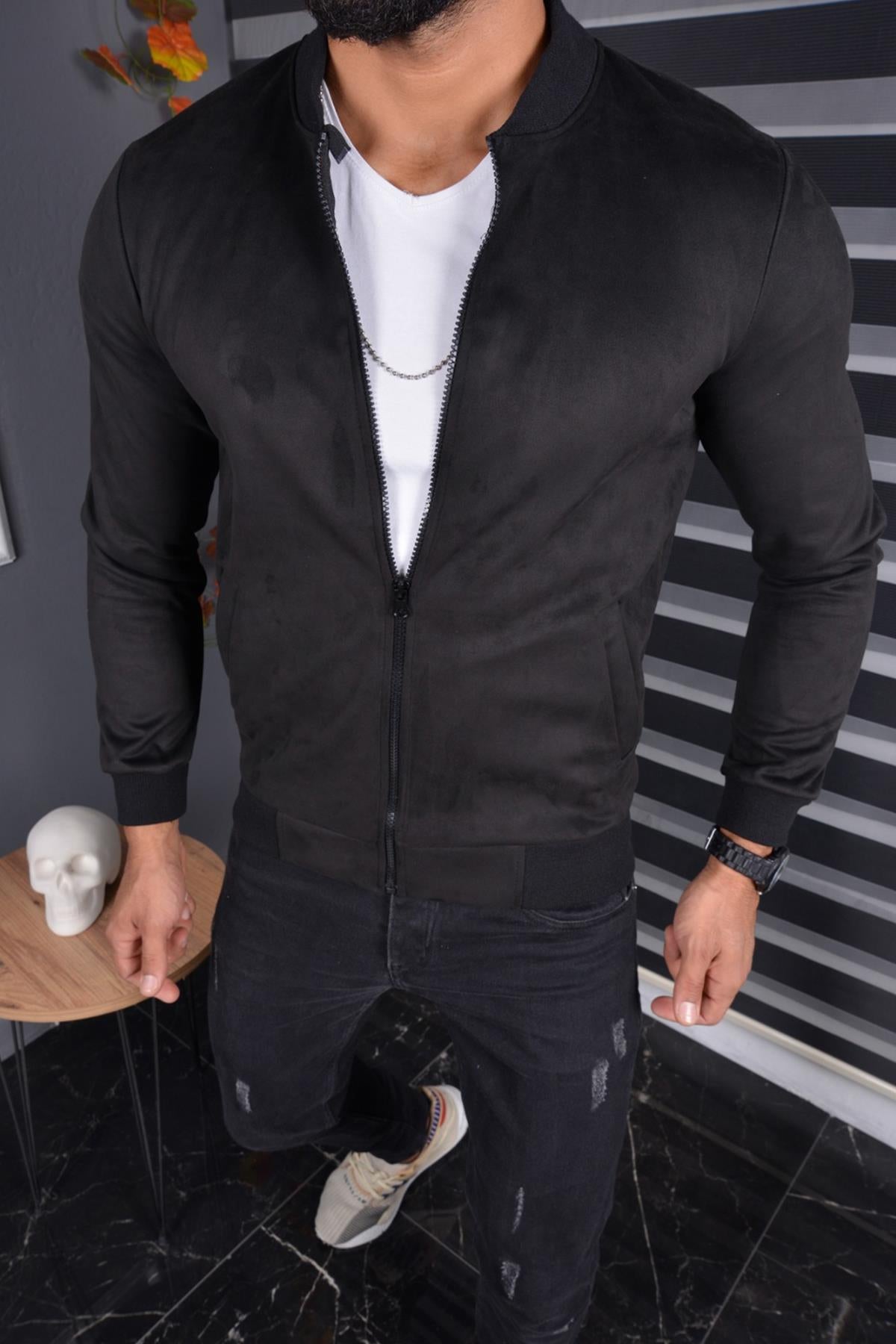 Eddy Slim Fit Mevsimlik Kolej Yaka Erkek Süet Ceket
