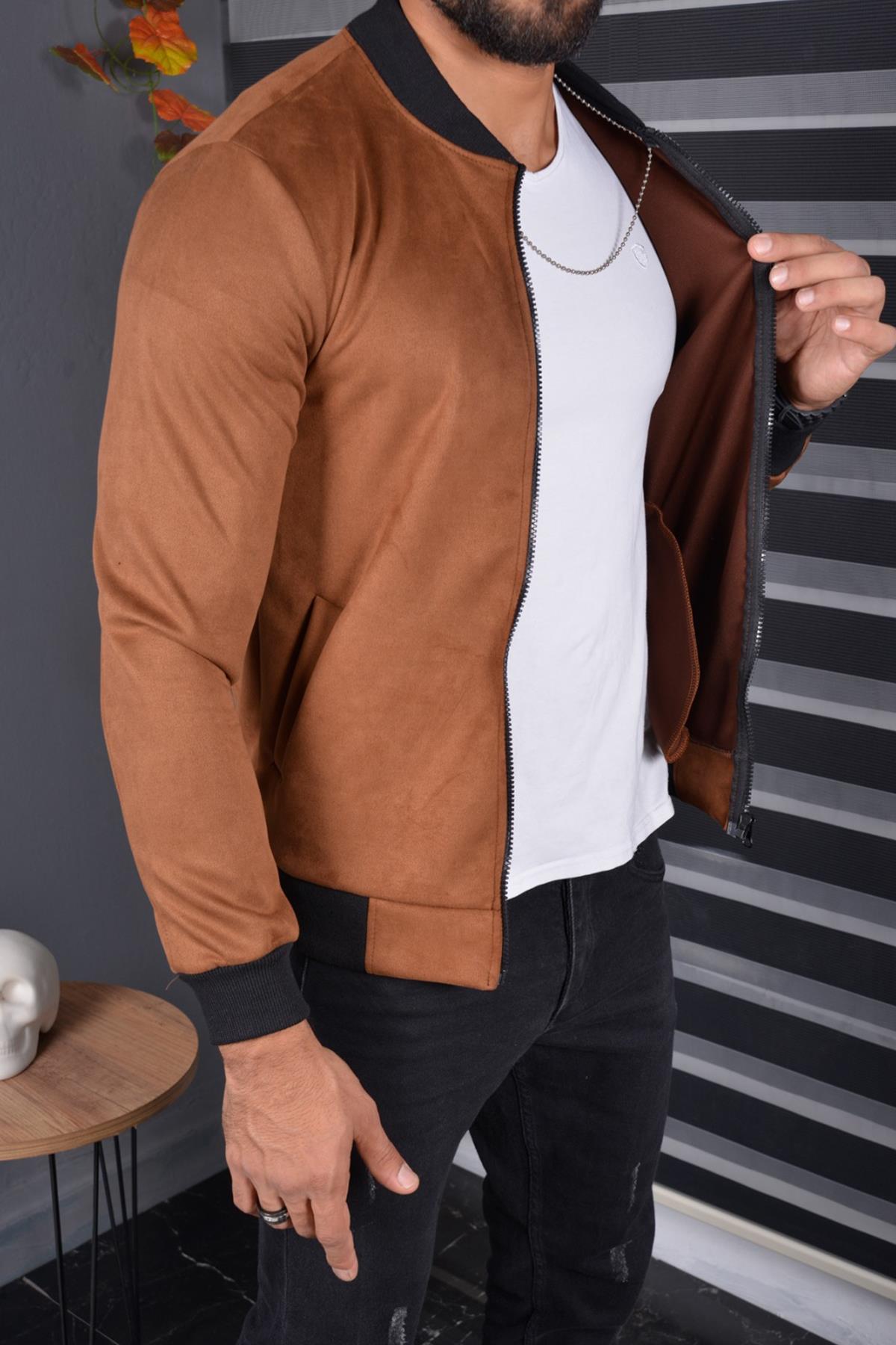 Eddy Slim Fit Mevsimlik Kolej Yaka Erkek Süet Ceket