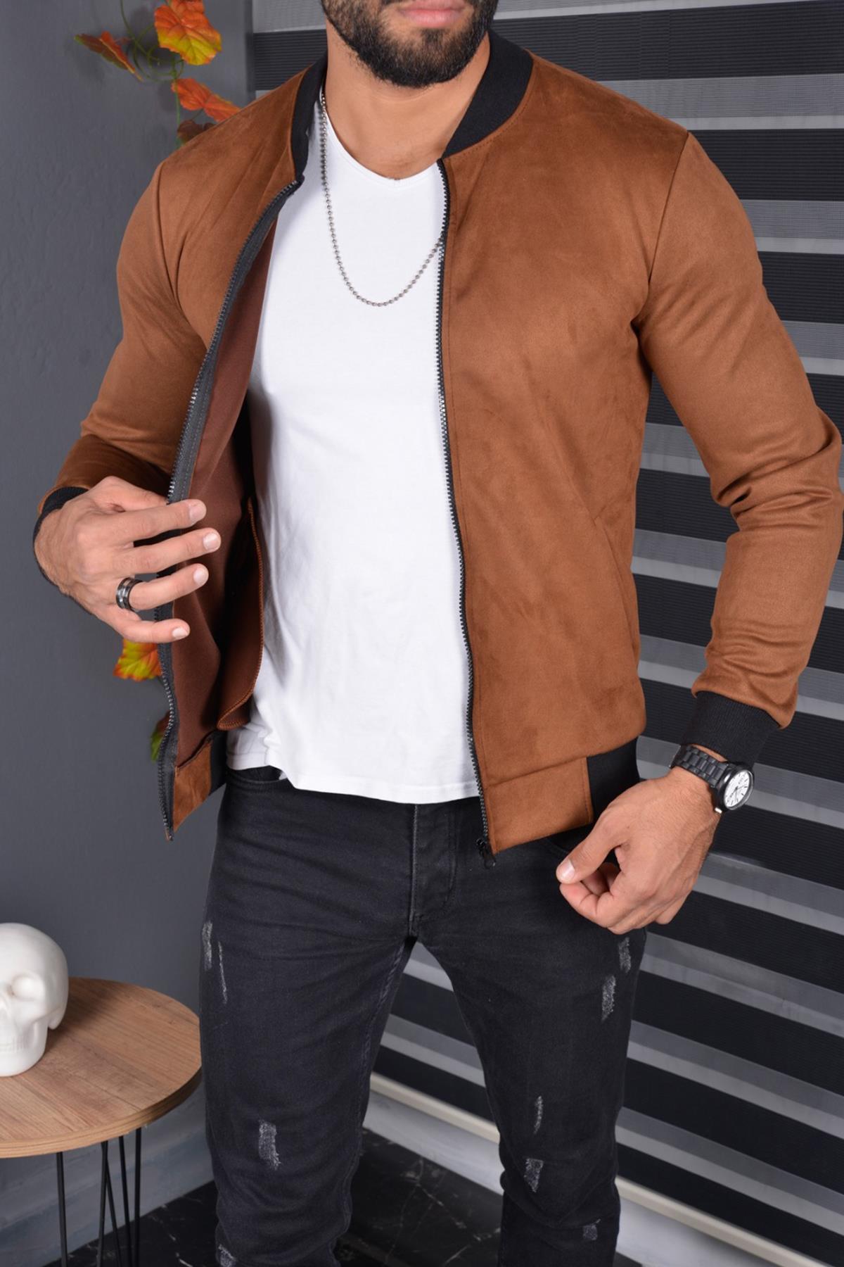 Eddy Slim Fit Mevsimlik Kolej Yaka Erkek Süet Ceket