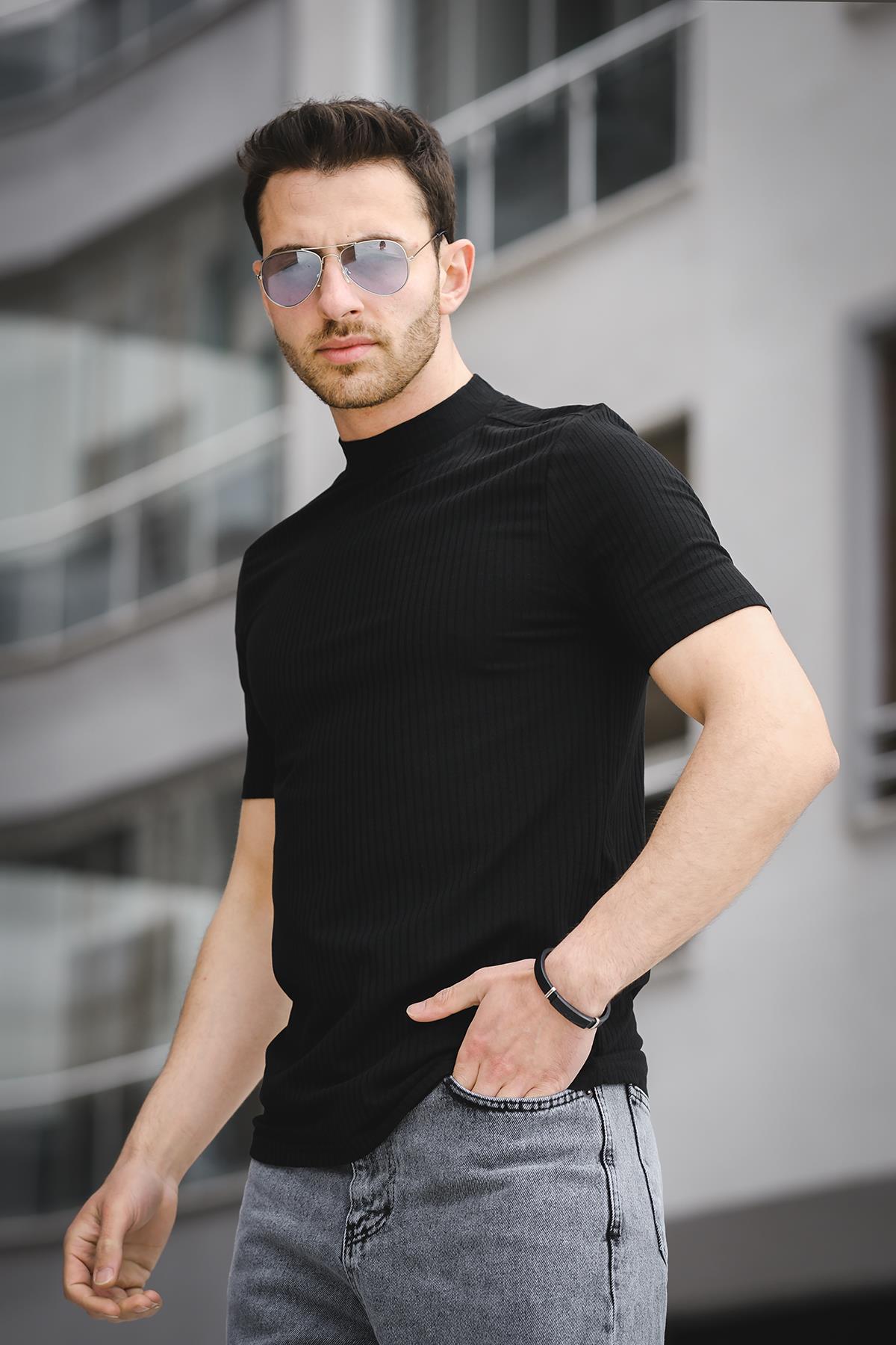 Ernest Slim Fit Likralı Body Yarım Balıkçı Boğazlı Erkek Tshirt