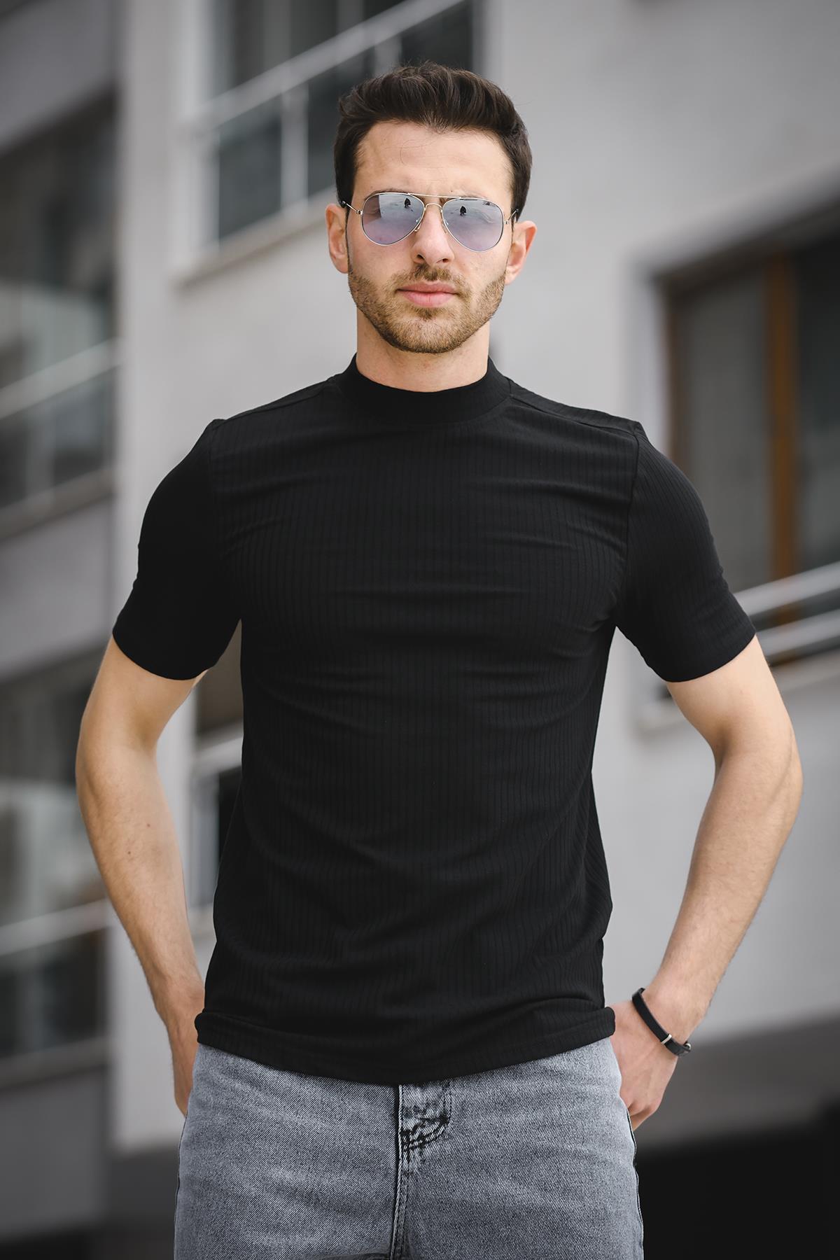 Ernest Slim Fit Likralı Body Yarım Balıkçı Boğazlı Erkek Tshirt