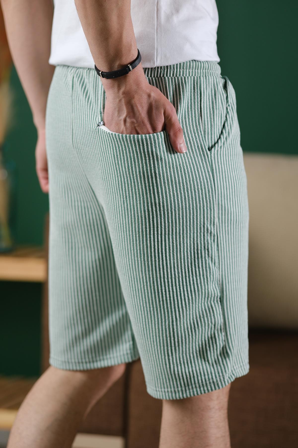 Ethan Çizgili Dokuma Slim Fit Likralı Erkek Bermuda Şort