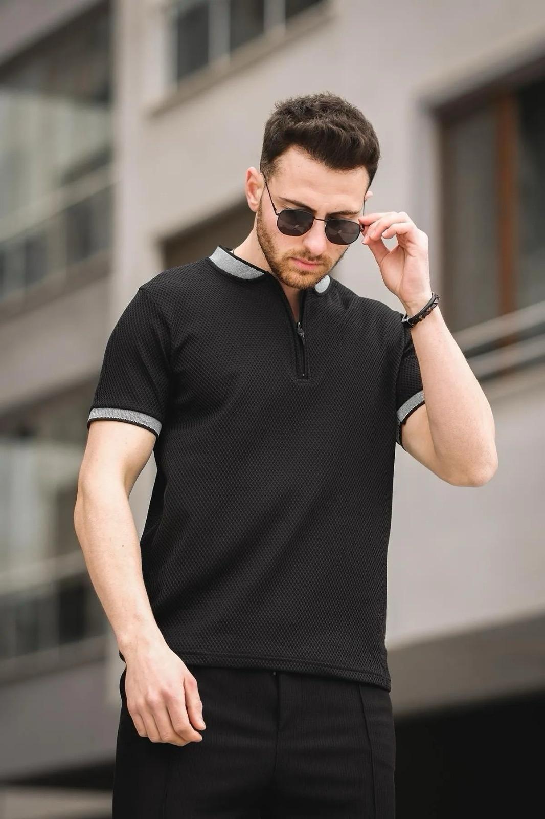 Fabre Petek Desen Fermuarlı Kolej Yaka Erkek Tshirt