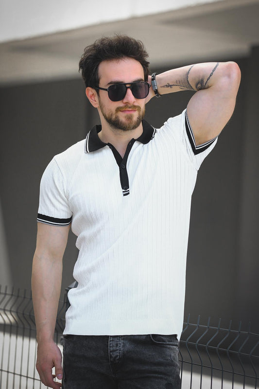 Ferruc Çizgili Likralı Slim Fit Renkli Polo Yaka Örme Erkek Triko Tshirt
