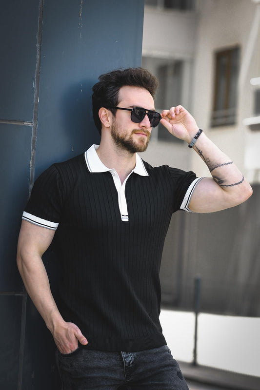 Ferruc Çizgili Likralı Slim Fit Renkli Polo Yaka Örme Erkek Triko Tshirt