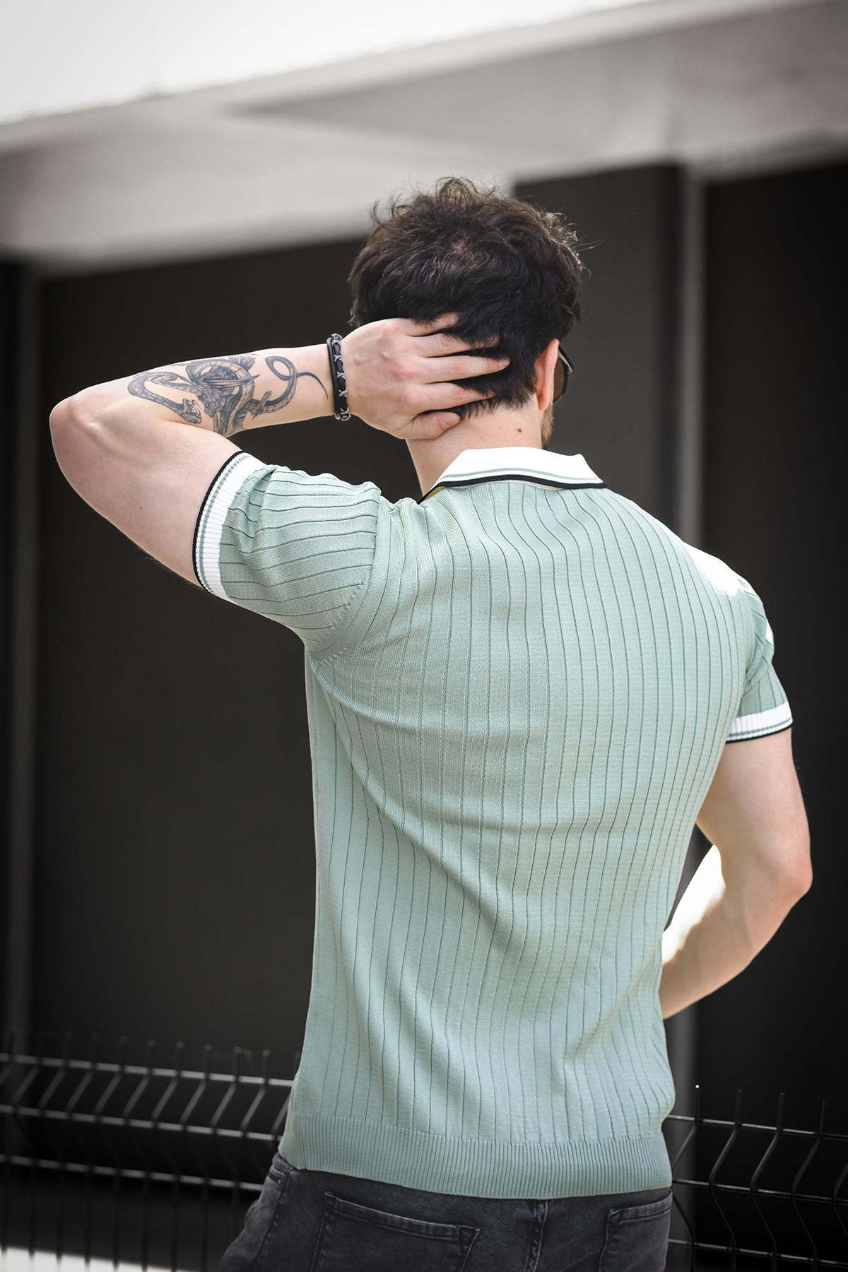 Ferruc Çizgili Likralı Slim Fit Renkli Polo Yaka Örme Erkek Triko Tshirt