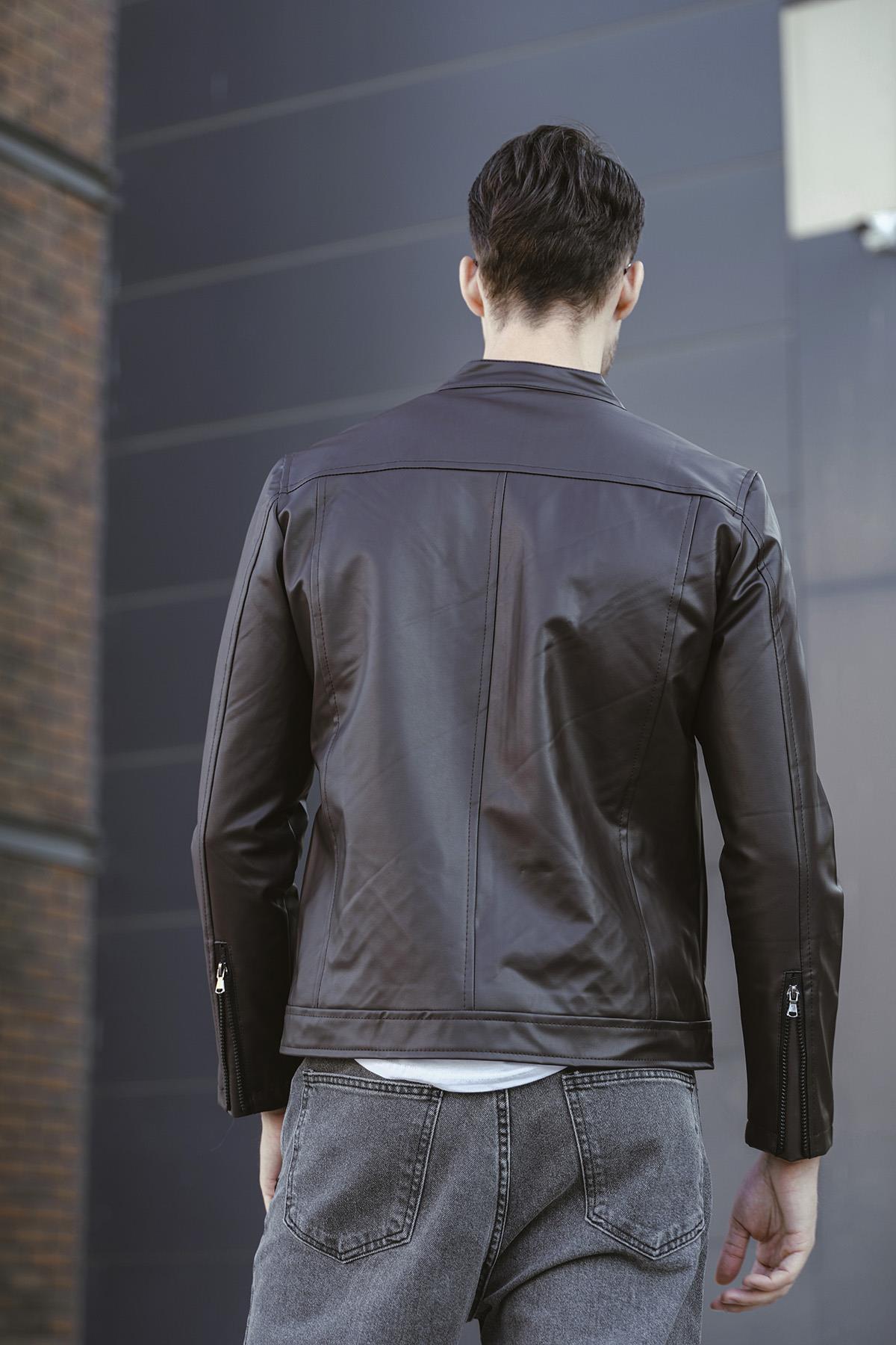 Filbert Slim Fit Polar Astarlı Kapütone Detaylı Deri Ceket