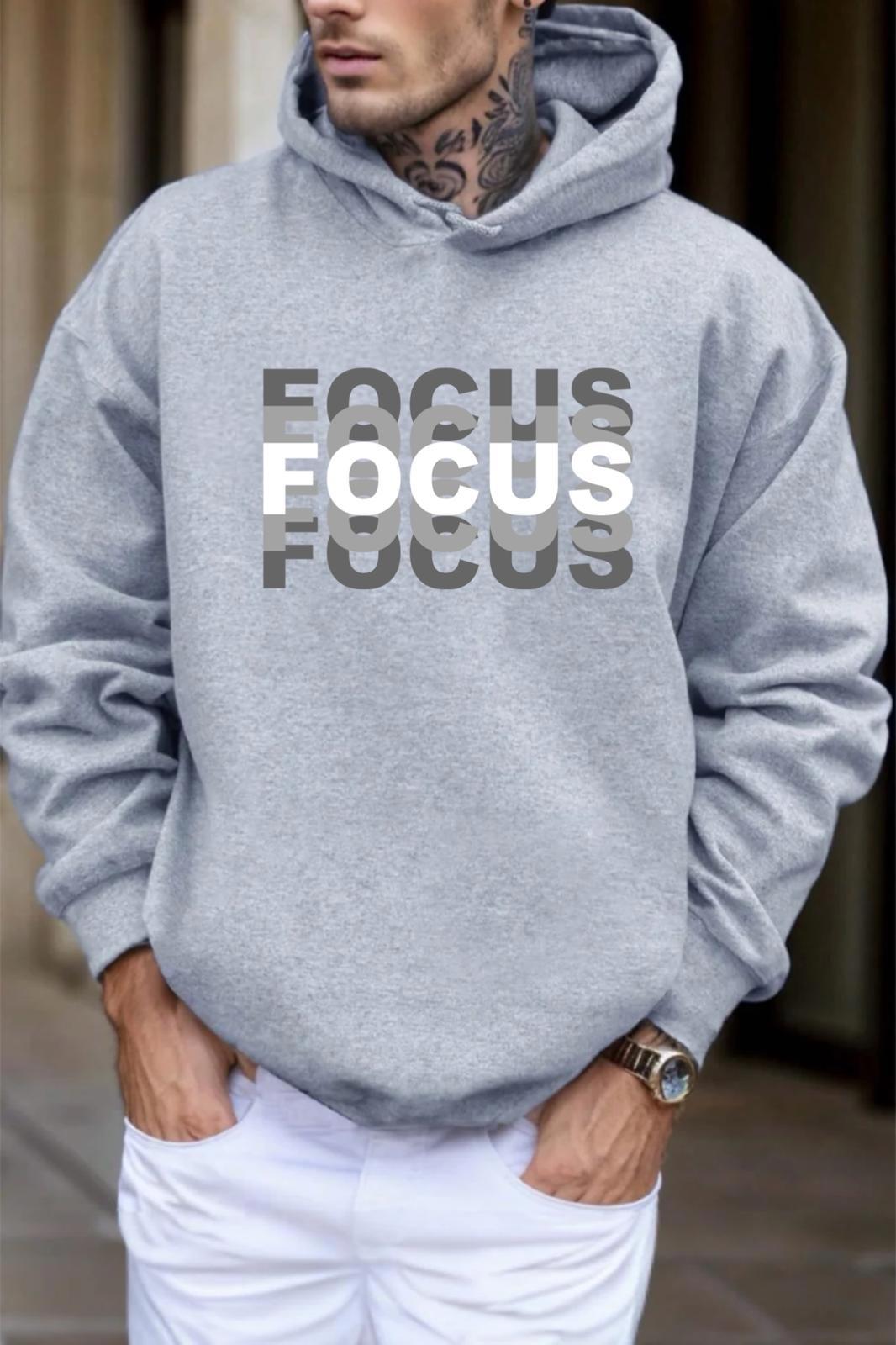 Focus Ön Baskılı İçi Pamuklu Unisex Erkek Sweatshirt