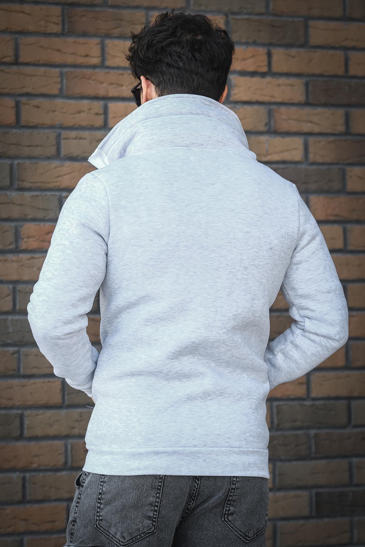 Fokt Üç İp Şardonlu Parça Detaylı Gizli Kapüşonlu Erkek Sweatshirt