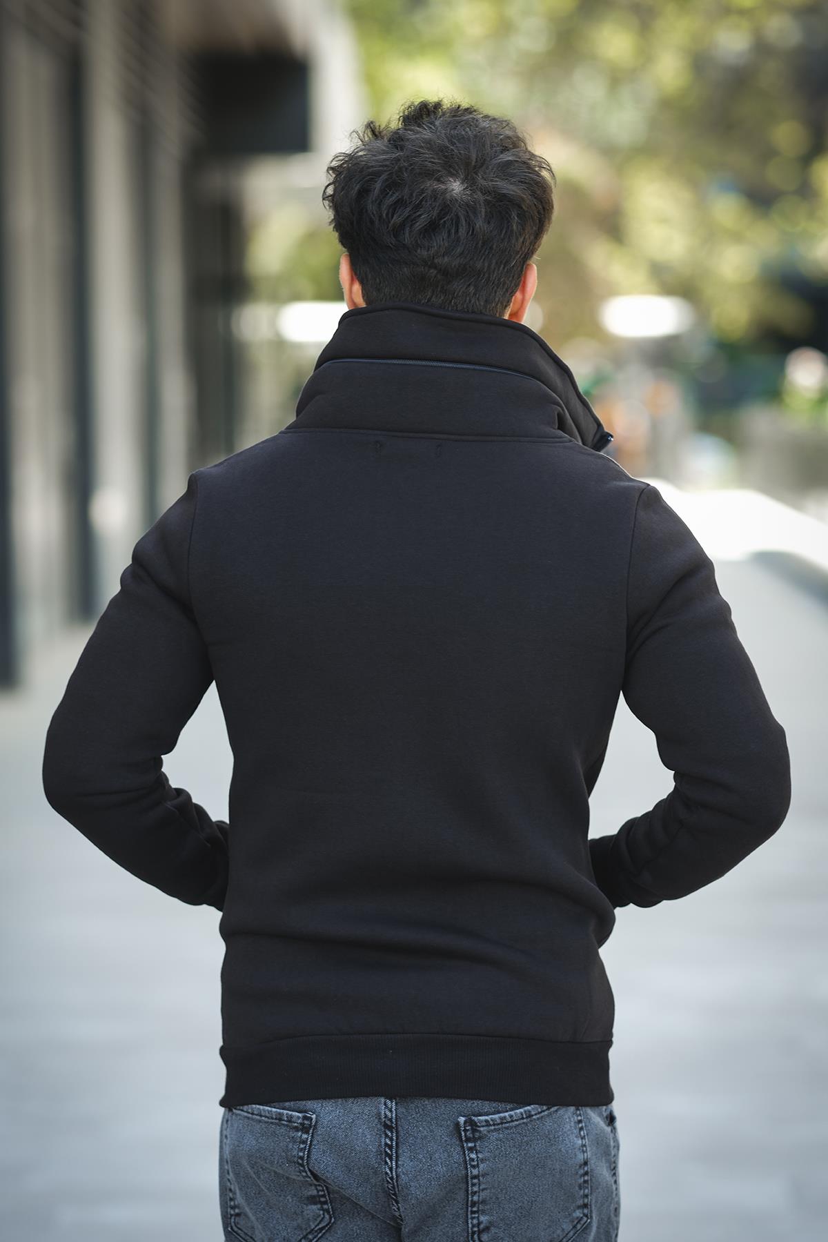 Fokt Üç İp Şardonlu Parça Detaylı Gizli Kapüşonlu Erkek Sweatshirt