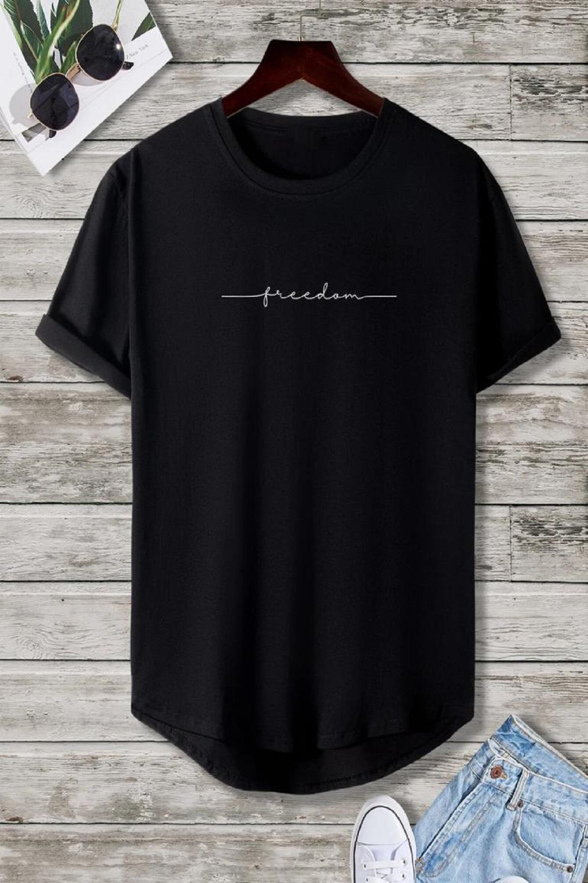 Freedom Uzun Eteği Oval Pamuklu Slim Fit Unisex Tshirt