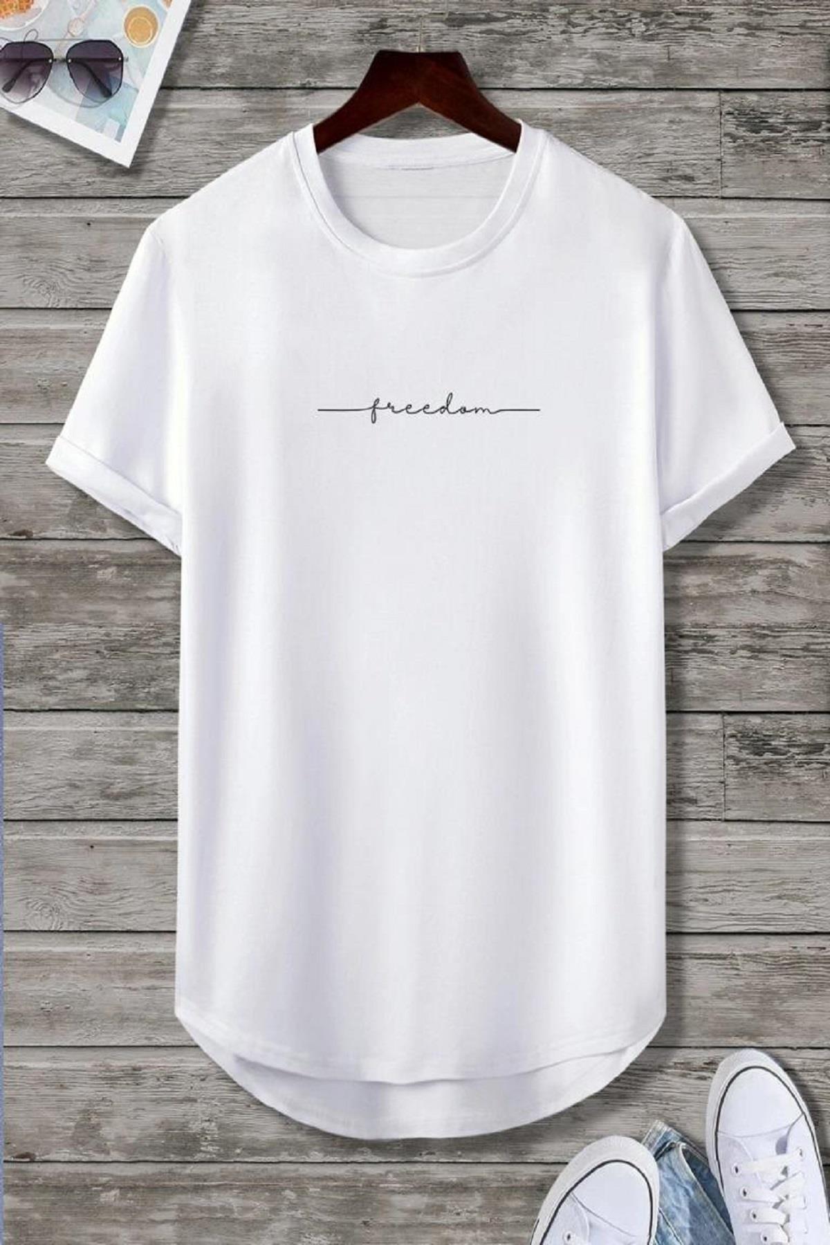 Freedom Uzun Eteği Oval Pamuklu Slim Fit Unisex Tshirt