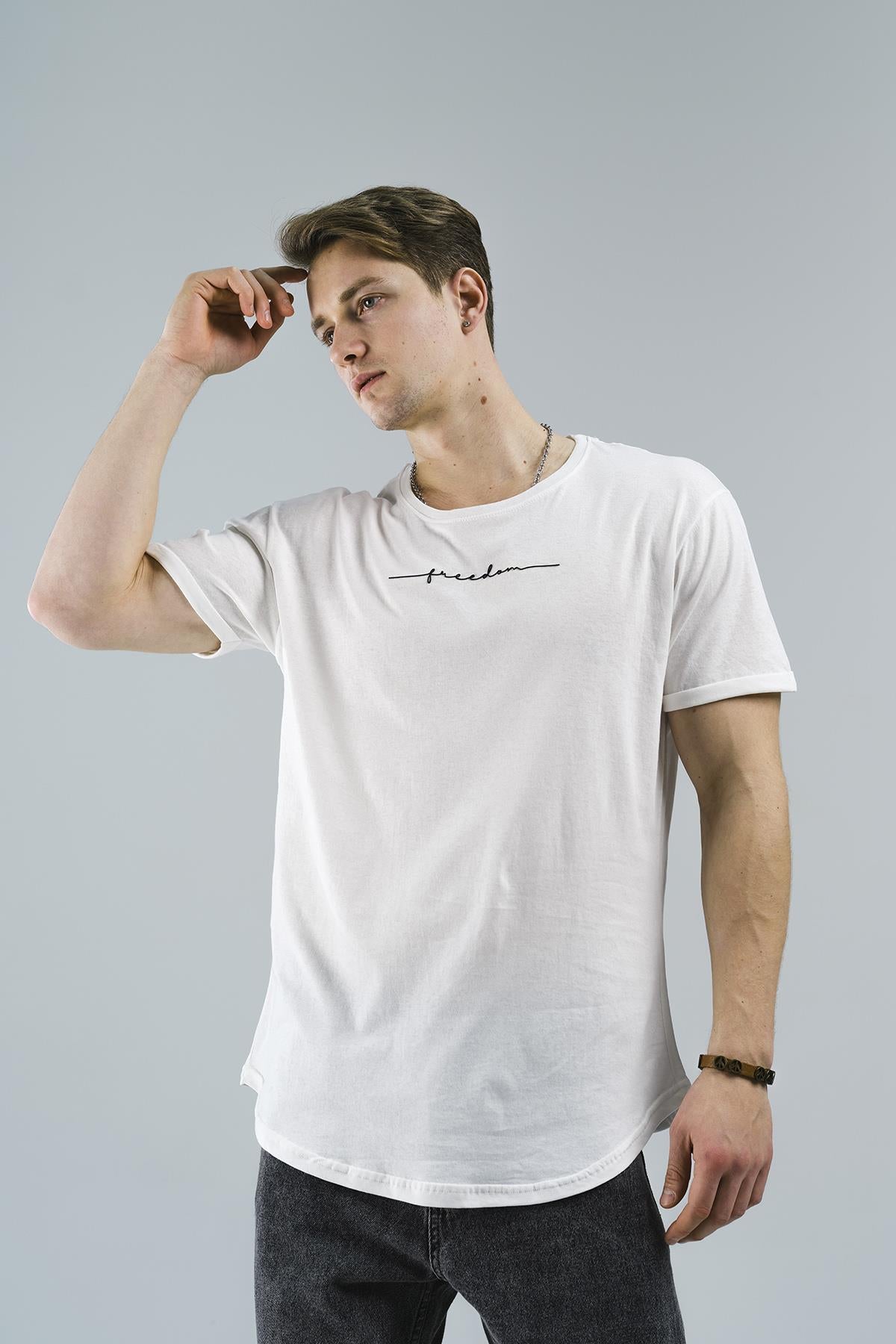 Freedom Uzun Eteği Oval Pamuklu Slim Fit Unisex Tshirt