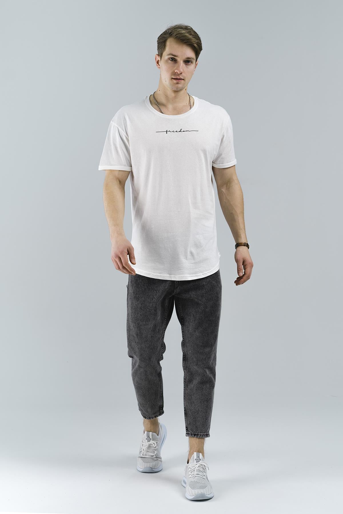 Freedom Uzun Eteği Oval Pamuklu Slim Fit Unisex Tshirt