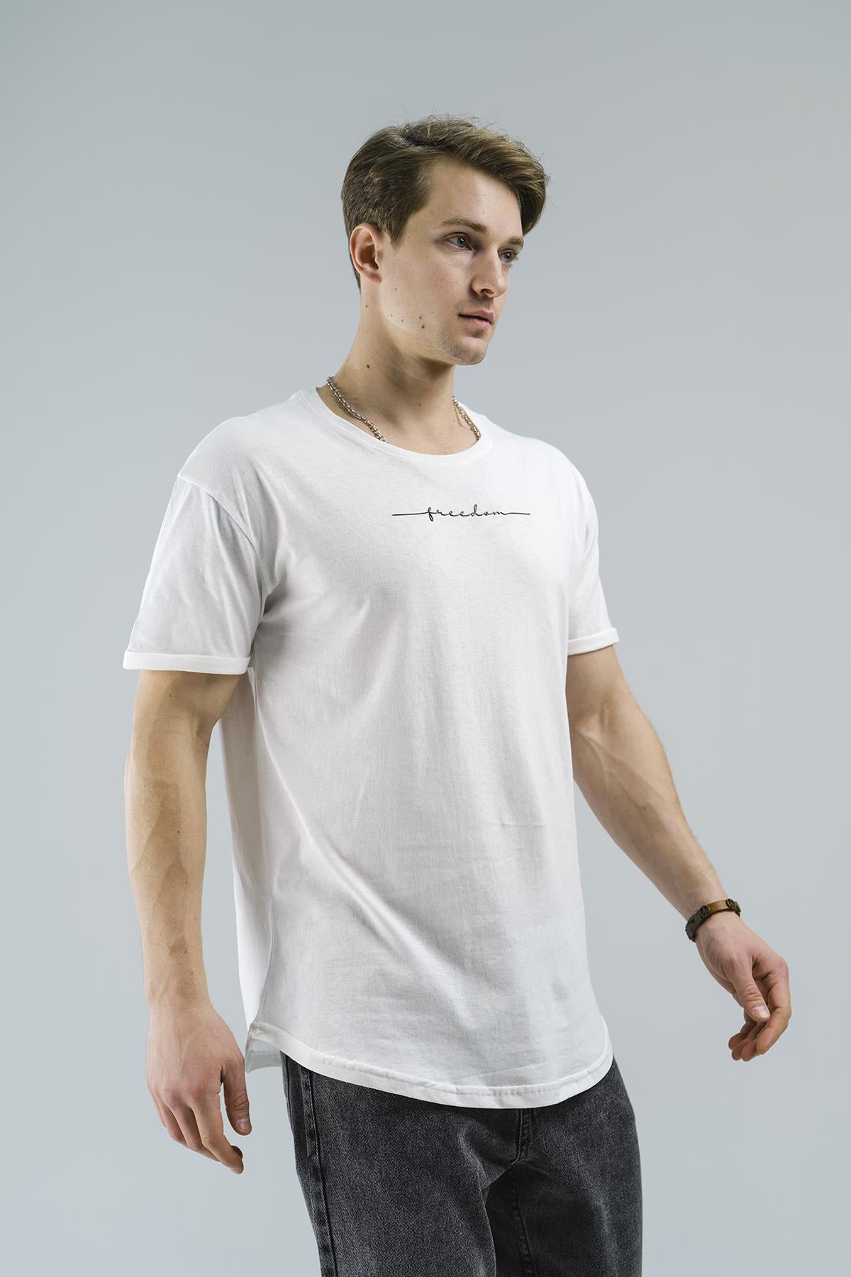 Freedom Uzun Eteği Oval Pamuklu Slim Fit Unisex Tshirt
