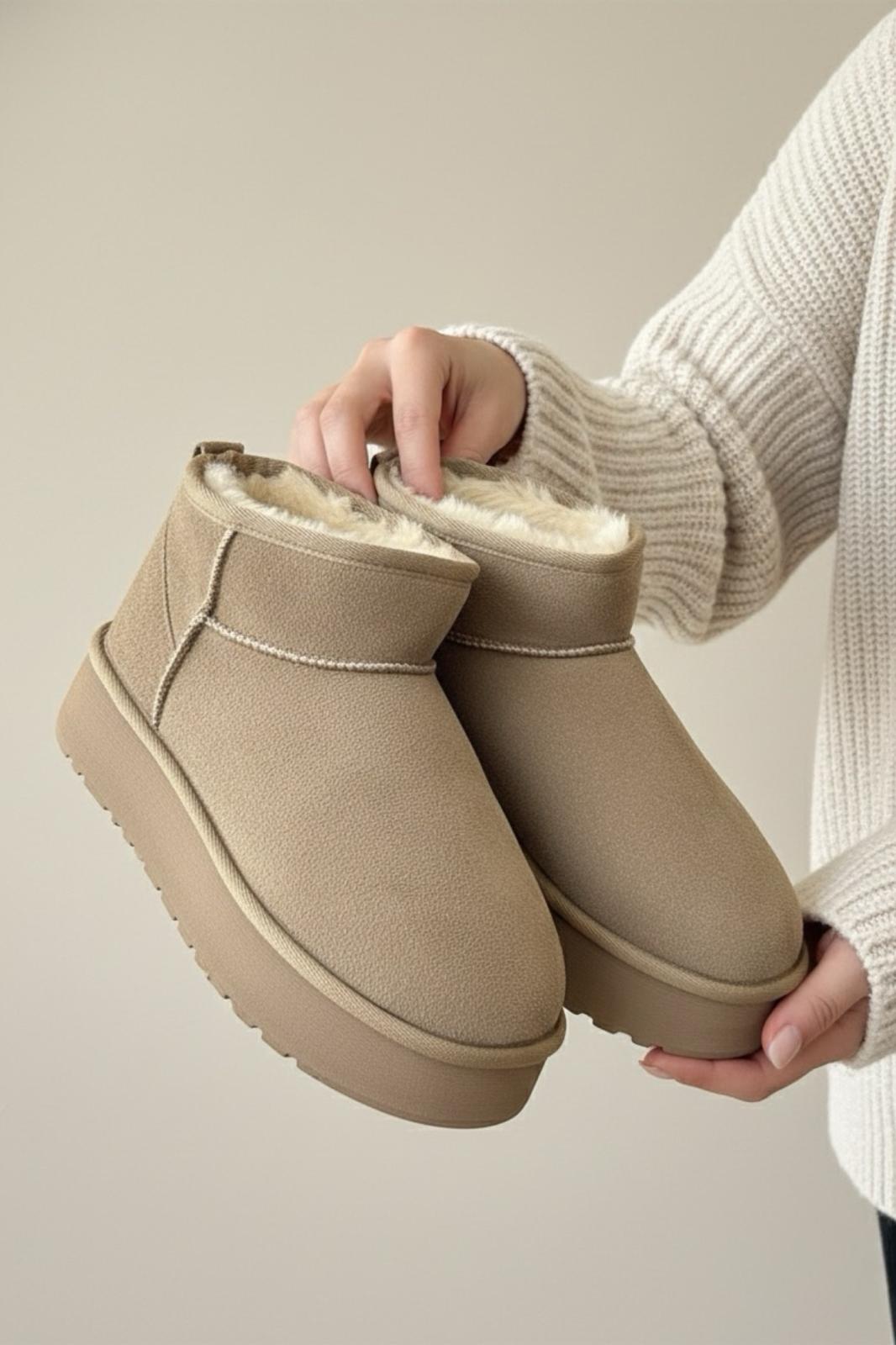 Frz F2150 Süet Içi Kürklü Yünlü Kalın Tabanlı Yüksek Topuklu Kadın Bot