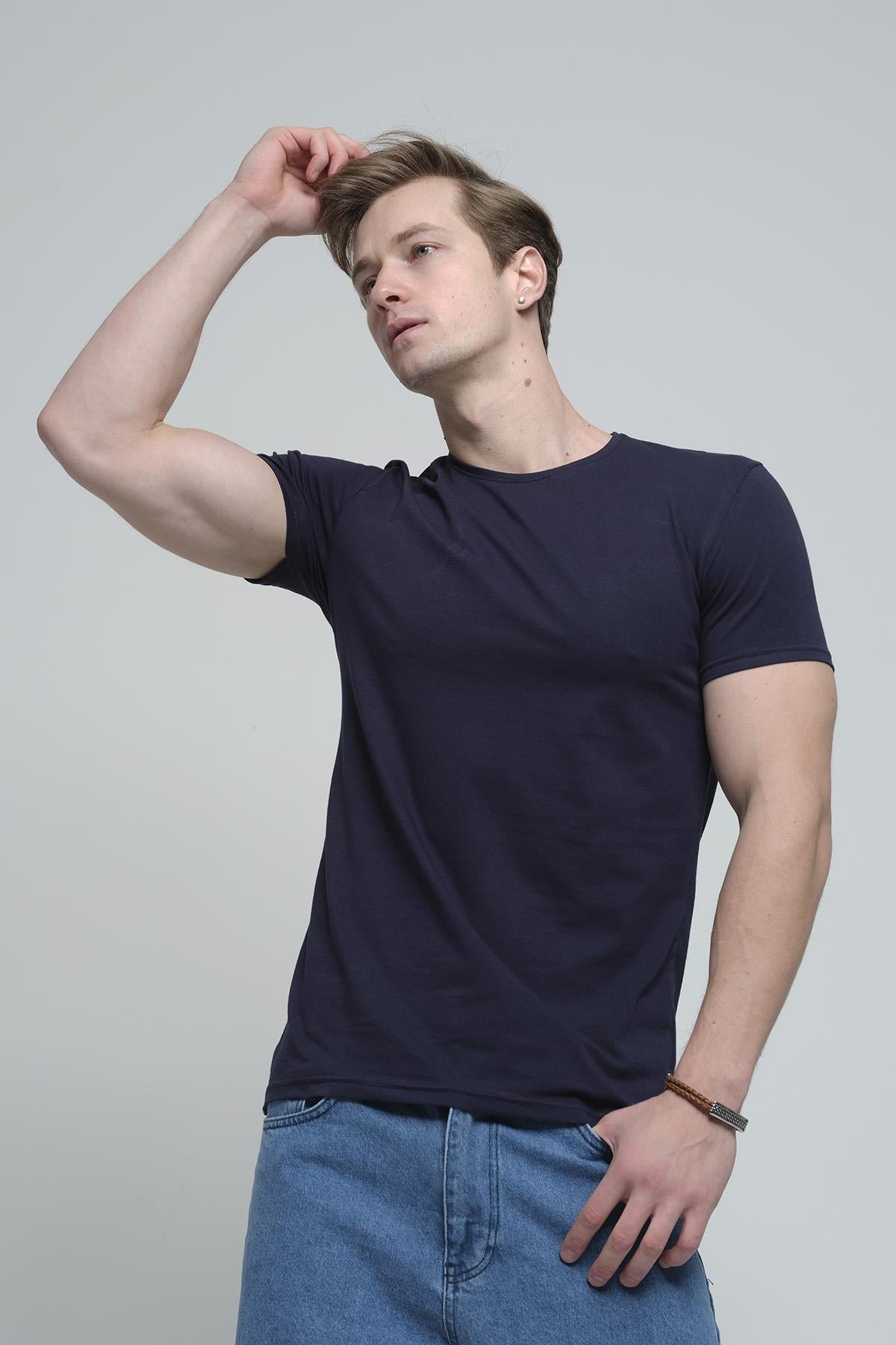 FTX Slim Fit Likralı Bisiklet Yaka Erkek Basic Tshirt