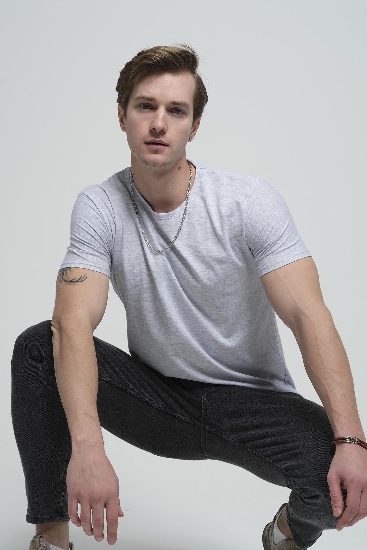 FTX Slim Fit Likralı Bisiklet Yaka Erkek Basic Tshirt