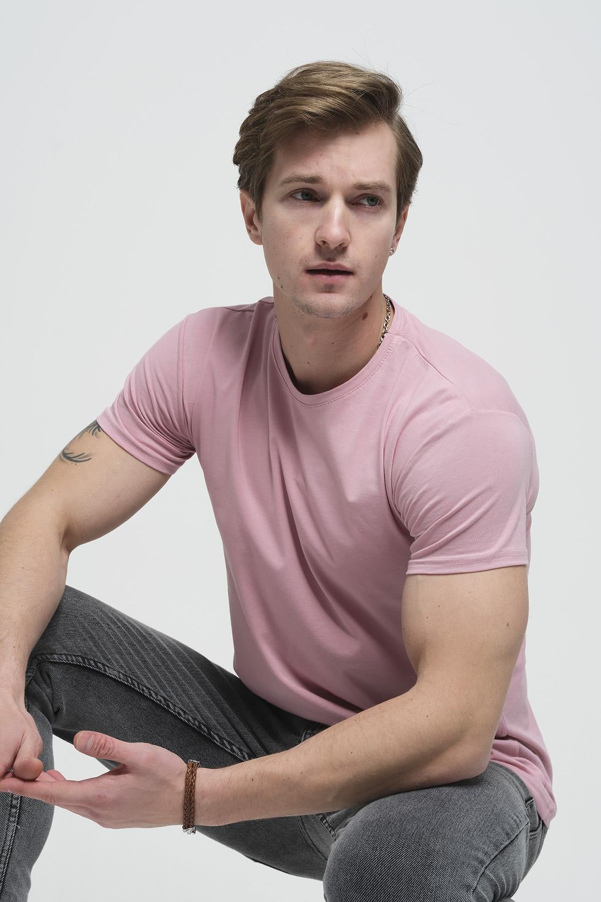 FTX Slim Fit Likralı Bisiklet Yaka Erkek Basic Tshirt