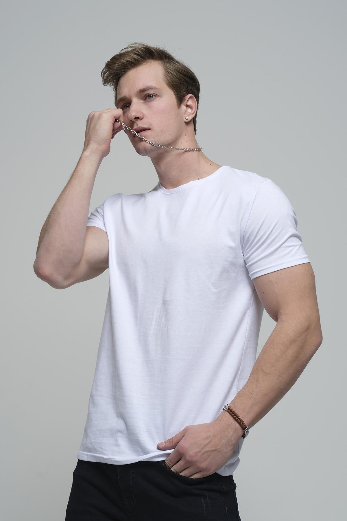 FTX Slim Fit Likralı Bisiklet Yaka Erkek Basic Tshirt