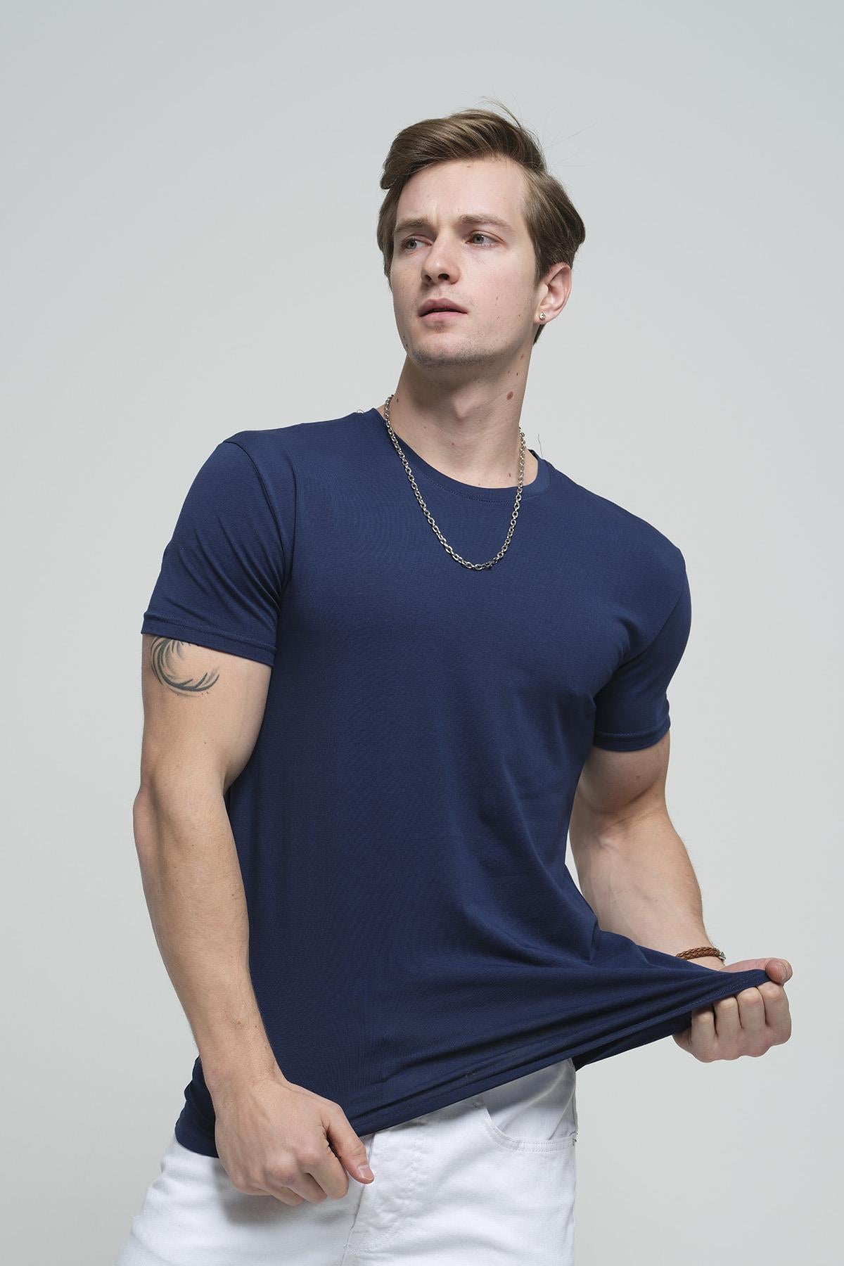 FTX Slim Fit Likralı Bisiklet Yaka Erkek Basic Tshirt