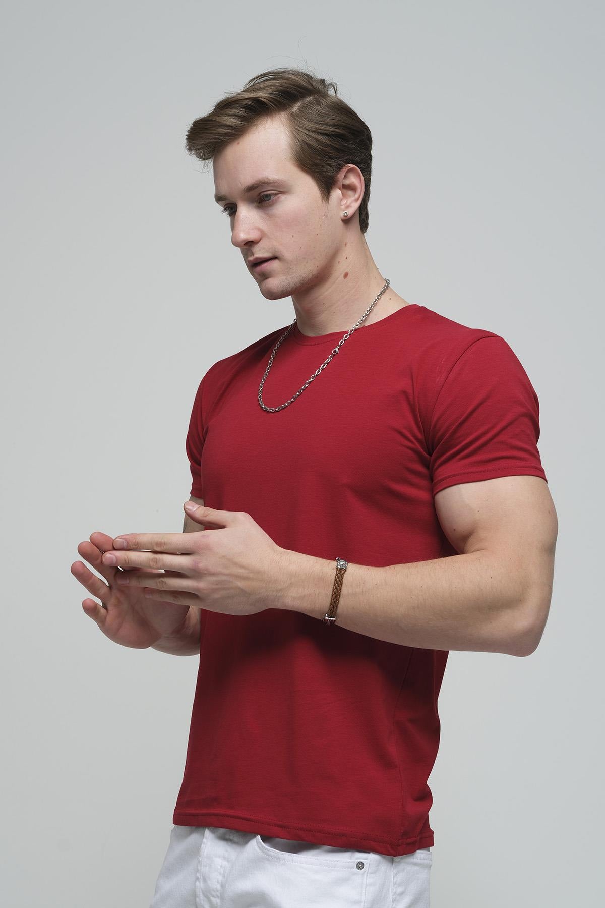 FTX Slim Fit Likralı Bisiklet Yaka Erkek Basic Tshirt
