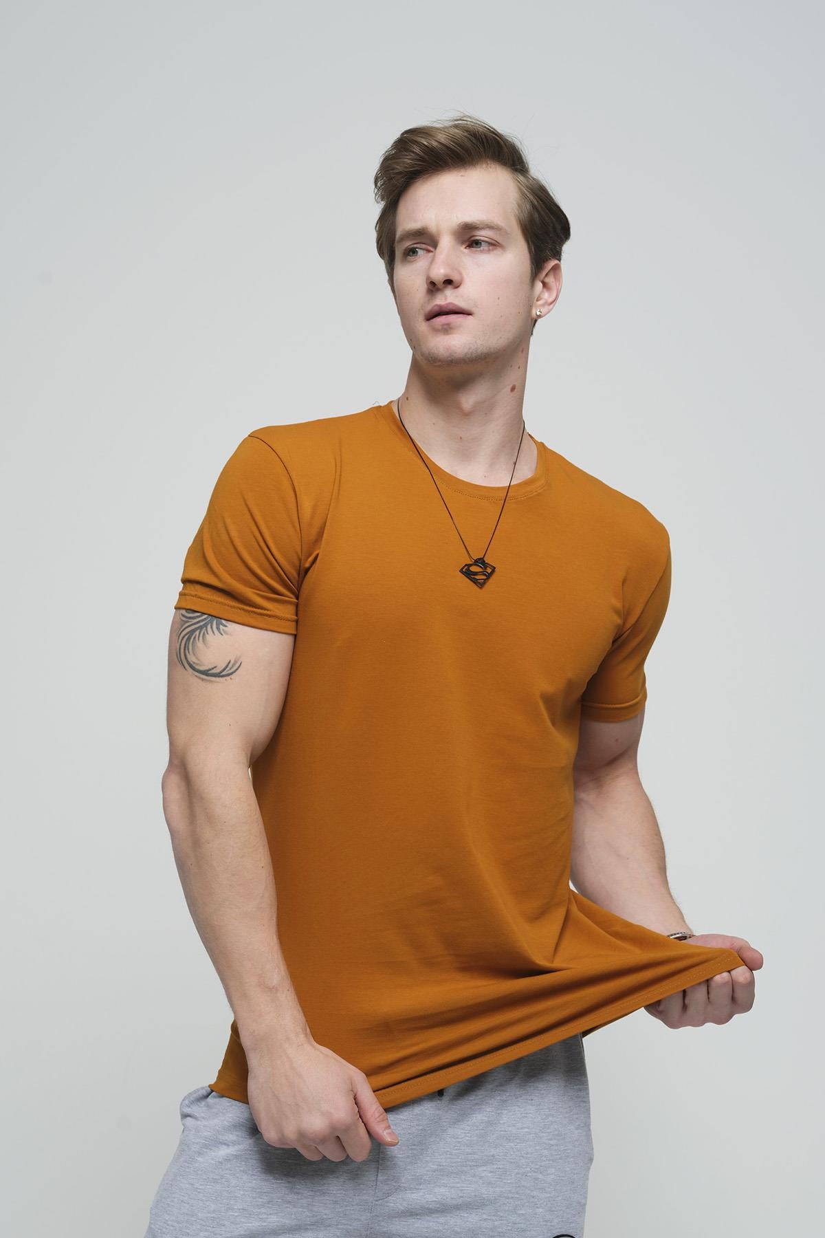 FTX Slim Fit Likralı Bisiklet Yaka Erkek Basic Tshirt