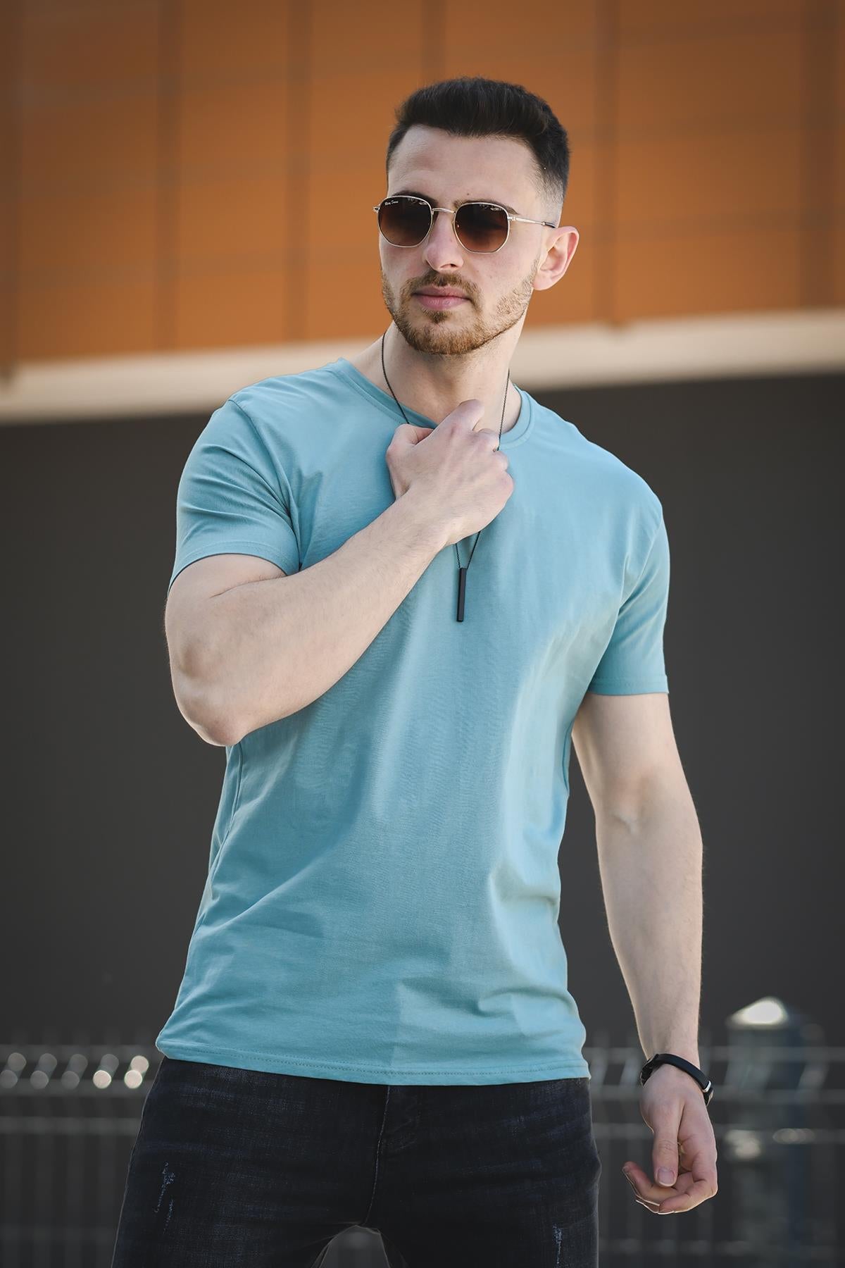 FTX Slim Fit Likralı Bisiklet Yaka Erkek Basic Tshirt