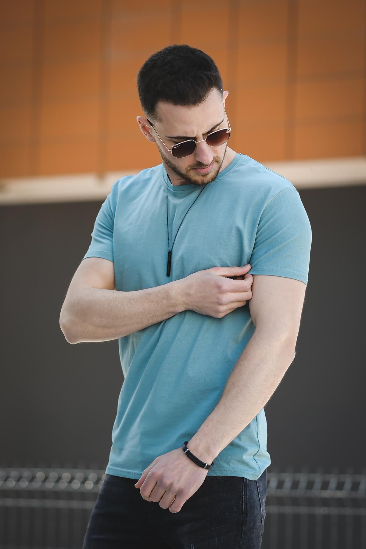 FTX Slim Fit Likralı Bisiklet Yaka Erkek Basic Tshirt