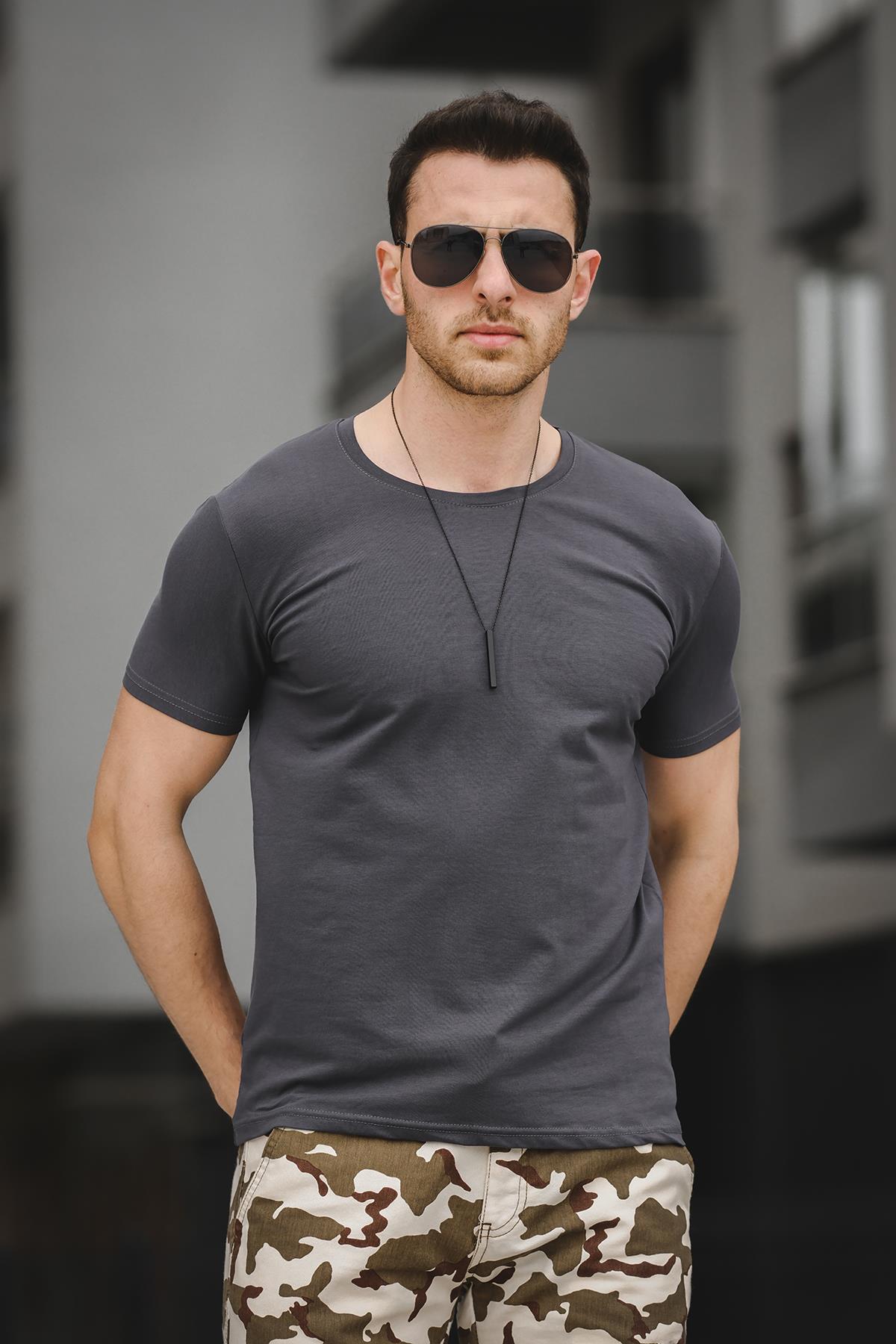 FTX Slim Fit Likralı Bisiklet Yaka Erkek Basic Tshirt