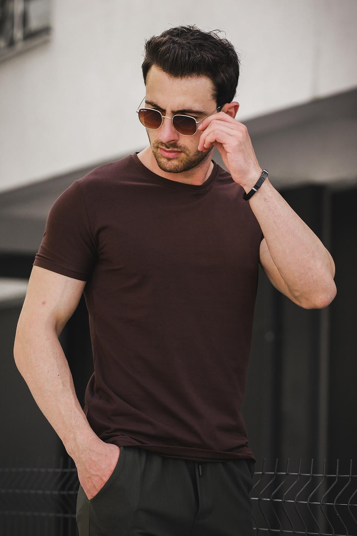 FTX Slim Fit Likralı Bisiklet Yaka Erkek Basic Tshirt