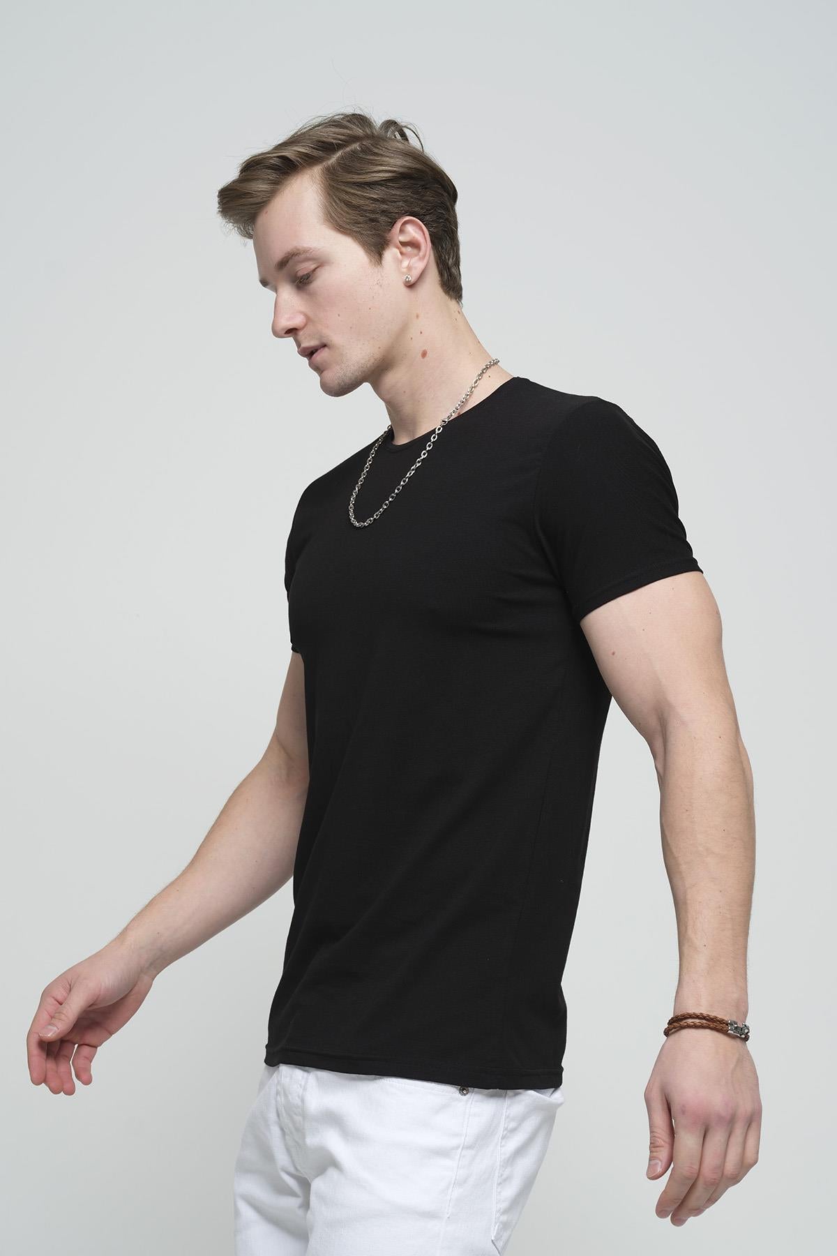FTX Slim Fit Likralı Bisiklet Yaka Erkek Basic Tshirt
