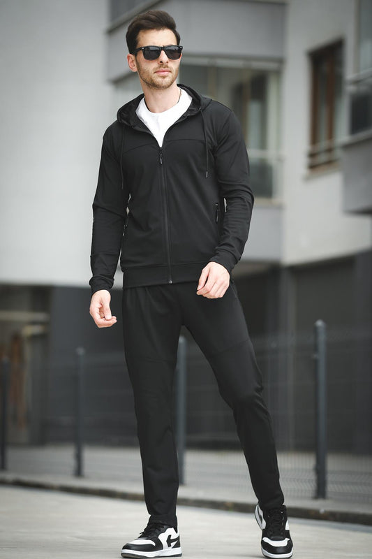 Gervasio Slim Fit Dalgıç Kumaş Kapüşonlu Fermuarlı Erkek Eşofman Takımı