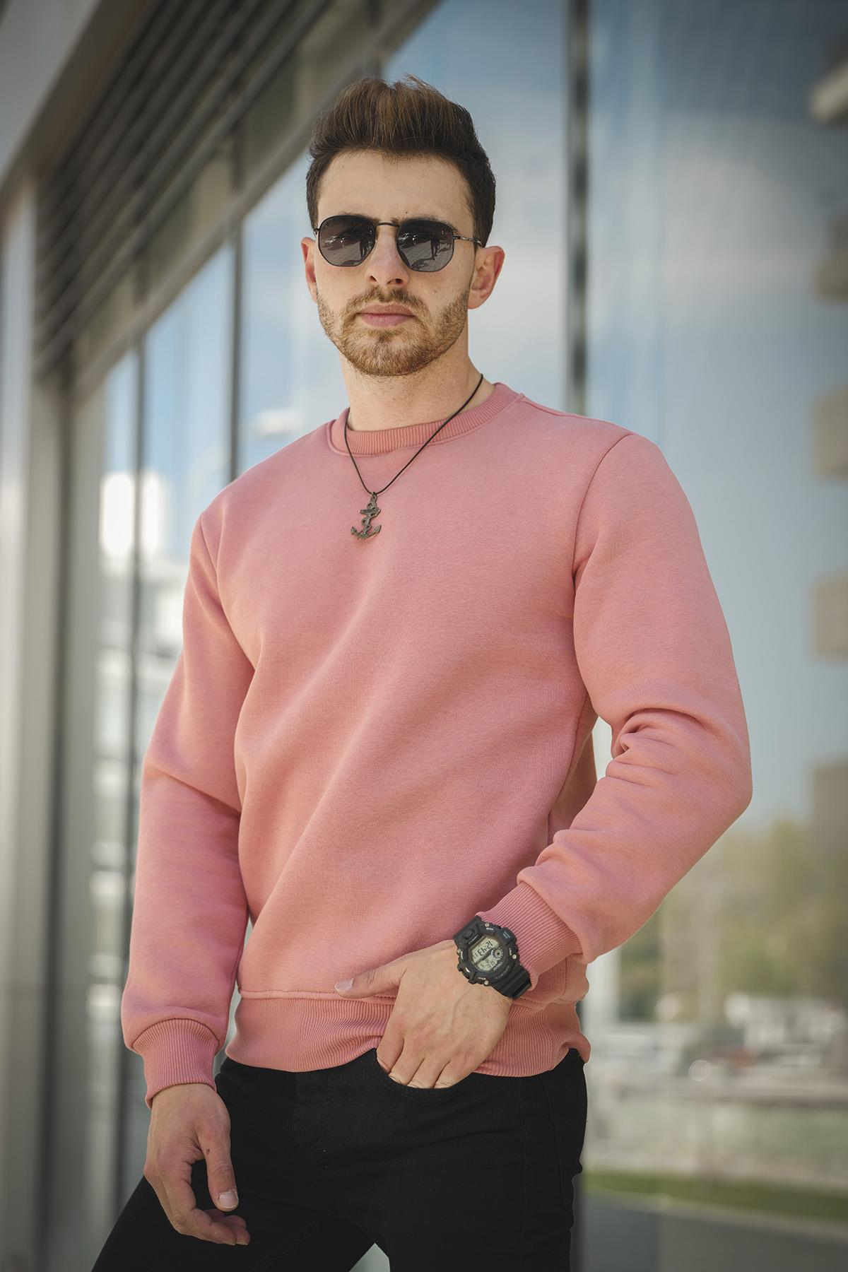 Gomez Dar Kesim Üç İplik Şardonlu İçi Pamuklu Bisiklet Yaka Sweatshirt