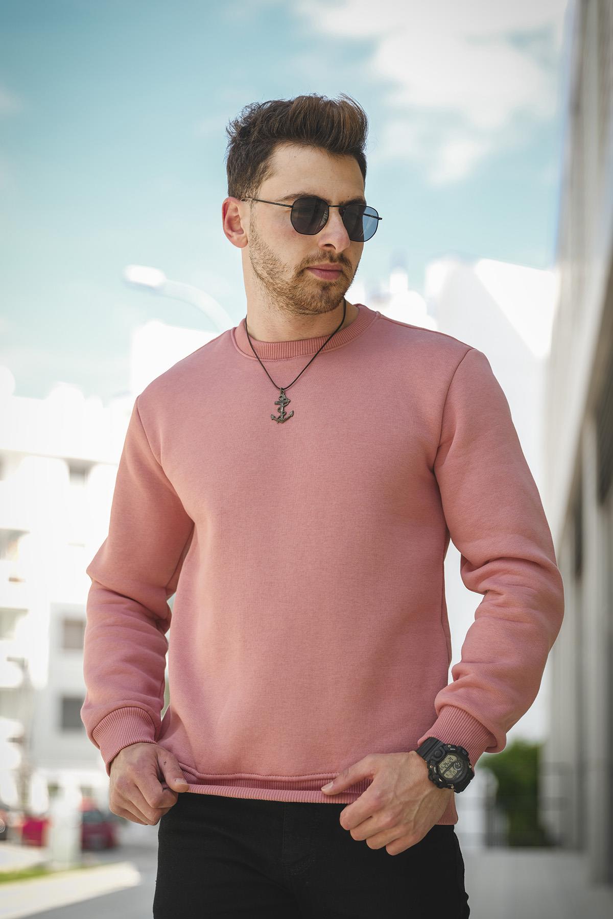 Gomez Dar Kesim Üç İplik Şardonlu İçi Pamuklu Bisiklet Yaka Sweatshirt