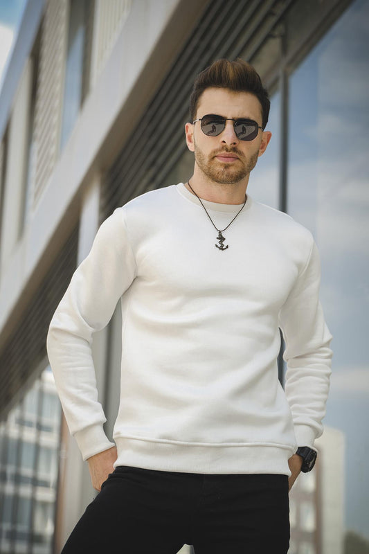 Gomez Dar Kesim Üç İplik Şardonlu İçi Pamuklu Bisiklet Yaka Sweatshirt