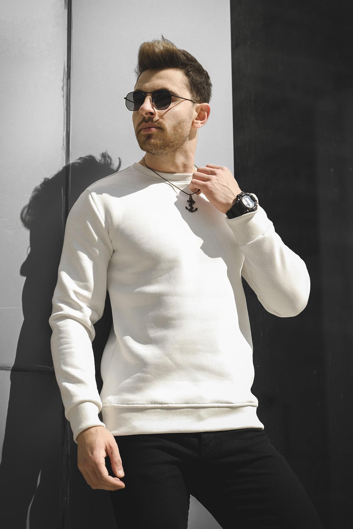 Gomez Dar Kesim Üç İplik Şardonlu İçi Pamuklu Bisiklet Yaka Sweatshirt