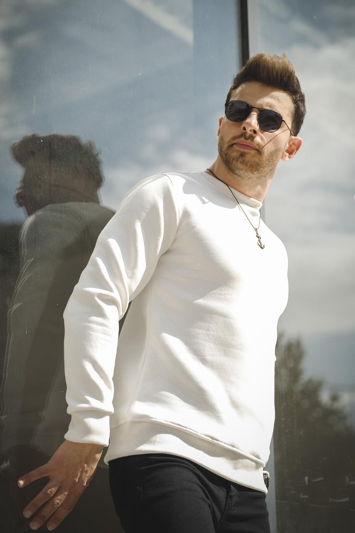 Gomez Dar Kesim Üç İplik Şardonlu İçi Pamuklu Bisiklet Yaka Sweatshirt